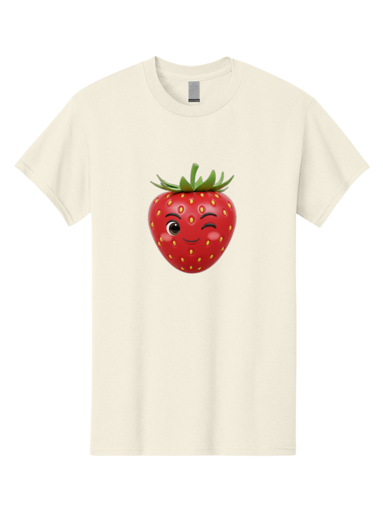 Winking-Strawberry-1 Men'S Graphic Tee, 100% Cotton, Comfortable Casual Summer Wear, Machine Washable, Cartoon Strawberry, Winking Face, Yellow Seeds, Red Fruit, Funny Character, Cute Emoji, Playful Expression, Smiling Face, Bac554