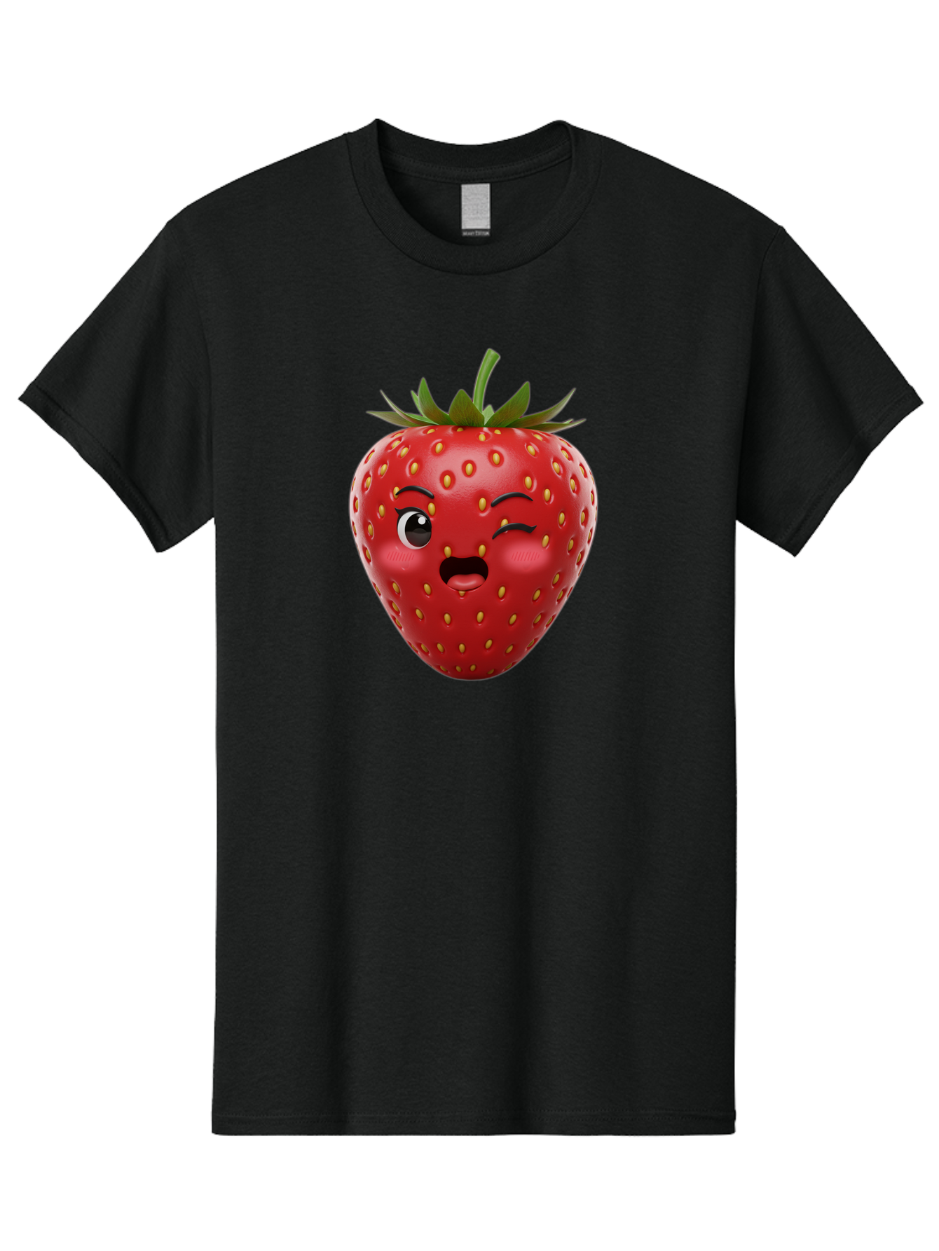 Winking-Strawberry-11 Men'S Graphic Tee, 100% Cotton, Comfortable Casual Summer Wear, Machine Washable, Cartoon Strawberry, Winking Face, Playful Expression, Comical Character, Vibrant Red, Yellow Seeds, Green Leaves, Funny Emotion, Emoticon Bac556