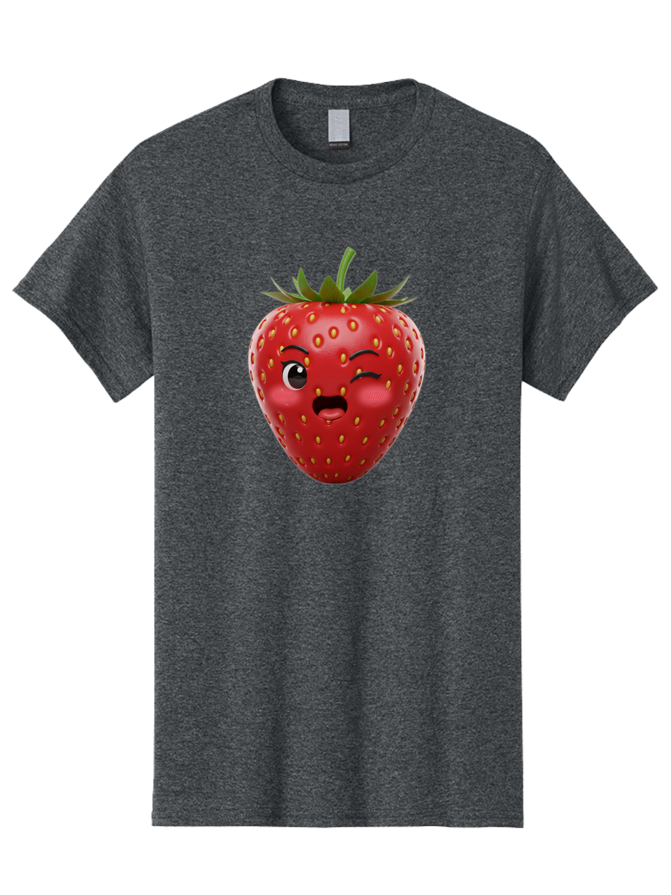 Winking-Strawberry-11 Men'S Graphic Tee, 100% Cotton, Comfortable Casual Summer Wear, Machine Washable, Cartoon Strawberry, Winking Face, Playful Expression, Comical Character, Vibrant Red, Yellow Seeds, Green Leaves, Funny Emotion, Emoticon Bac556