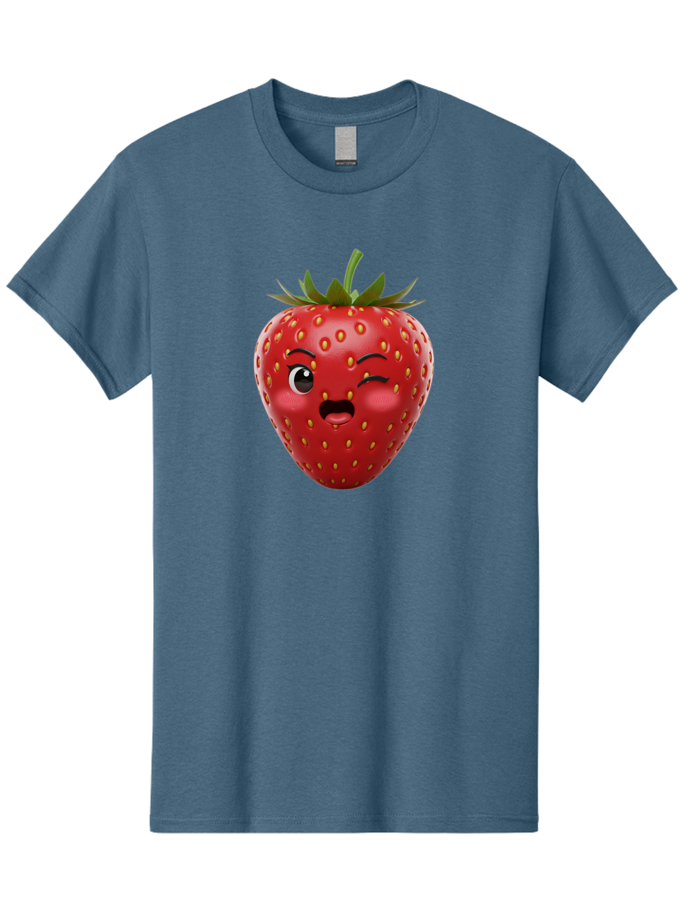 Winking-Strawberry-11 Men'S Graphic Tee, 100% Cotton, Comfortable Casual Summer Wear, Machine Washable, Cartoon Strawberry, Winking Face, Playful Expression, Comical Character, Vibrant Red, Yellow Seeds, Green Leaves, Funny Emotion, Emoticon Bac556