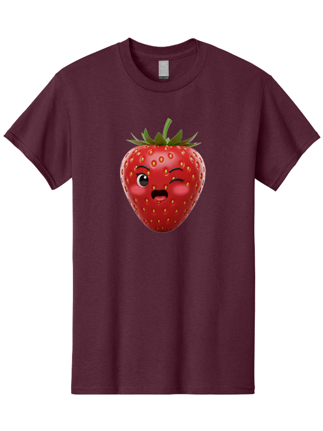 Winking-Strawberry-11 Men'S Graphic Tee, 100% Cotton, Comfortable Casual Summer Wear, Machine Washable, Cartoon Strawberry, Winking Face, Playful Expression, Comical Character, Vibrant Red, Yellow Seeds, Green Leaves, Funny Emotion, Emoticon Bac556