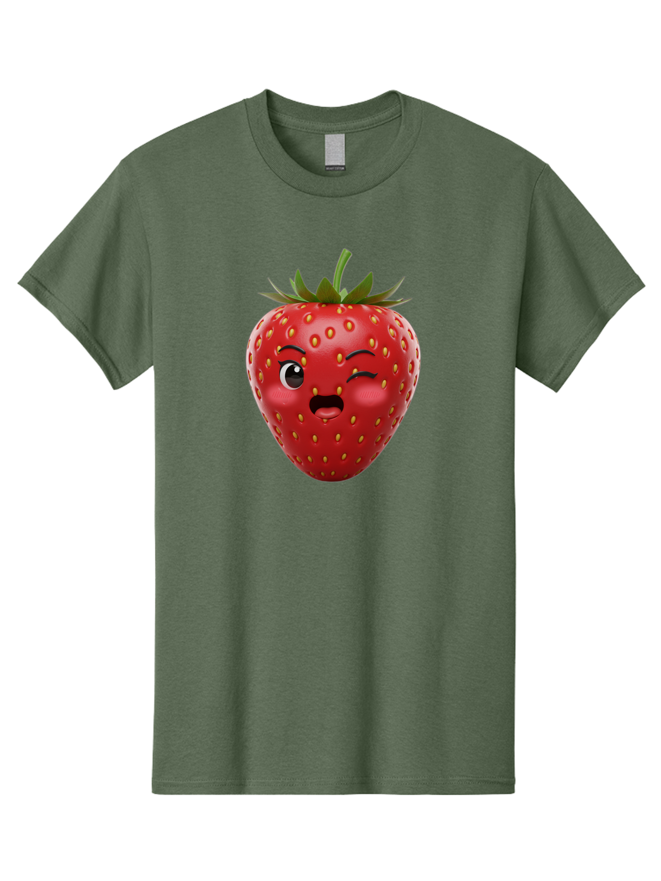 Winking-Strawberry-11 Men'S Graphic Tee, 100% Cotton, Comfortable Casual Summer Wear, Machine Washable, Cartoon Strawberry, Winking Face, Playful Expression, Comical Character, Vibrant Red, Yellow Seeds, Green Leaves, Funny Emotion, Emoticon Bac556