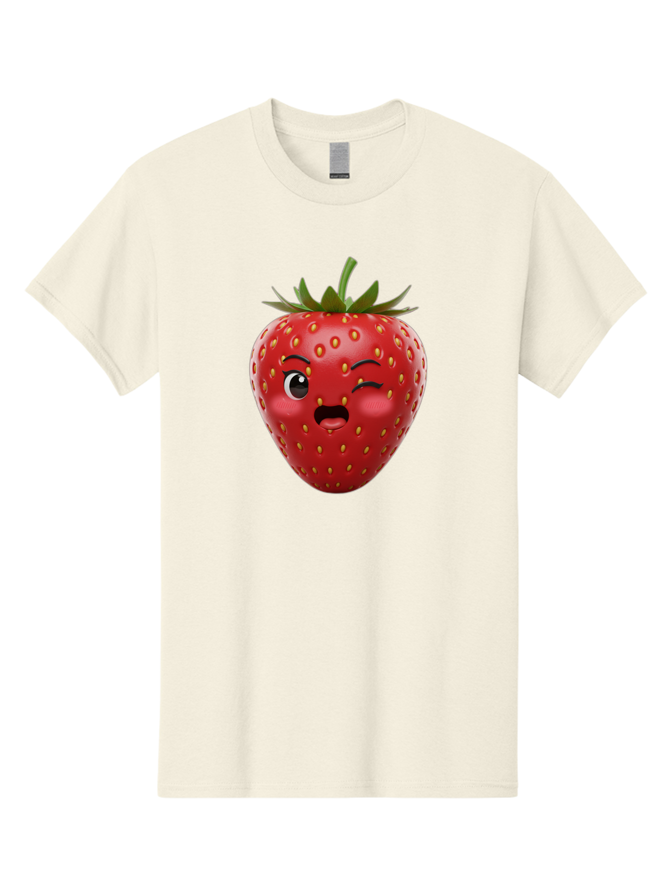 Winking-Strawberry-11 Men'S Graphic Tee, 100% Cotton, Comfortable Casual Summer Wear, Machine Washable, Cartoon Strawberry, Winking Face, Playful Expression, Comical Character, Vibrant Red, Yellow Seeds, Green Leaves, Funny Emotion, Emoticon Bac556
