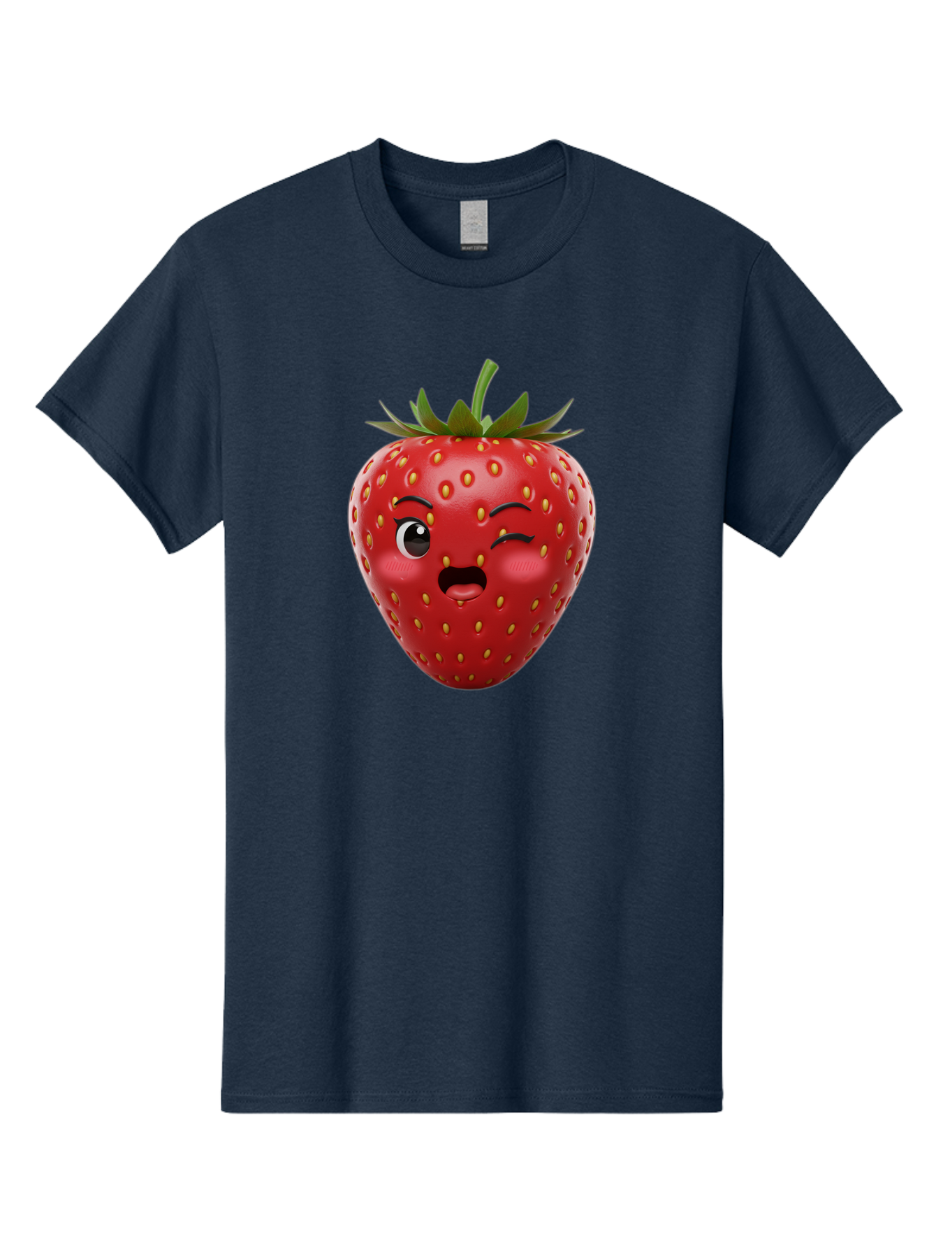 Winking-Strawberry-11 Men'S Graphic Tee, 100% Cotton, Comfortable Casual Summer Wear, Machine Washable, Cartoon Strawberry, Winking Face, Playful Expression, Comical Character, Vibrant Red, Yellow Seeds, Green Leaves, Funny Emotion, Emoticon Bac556