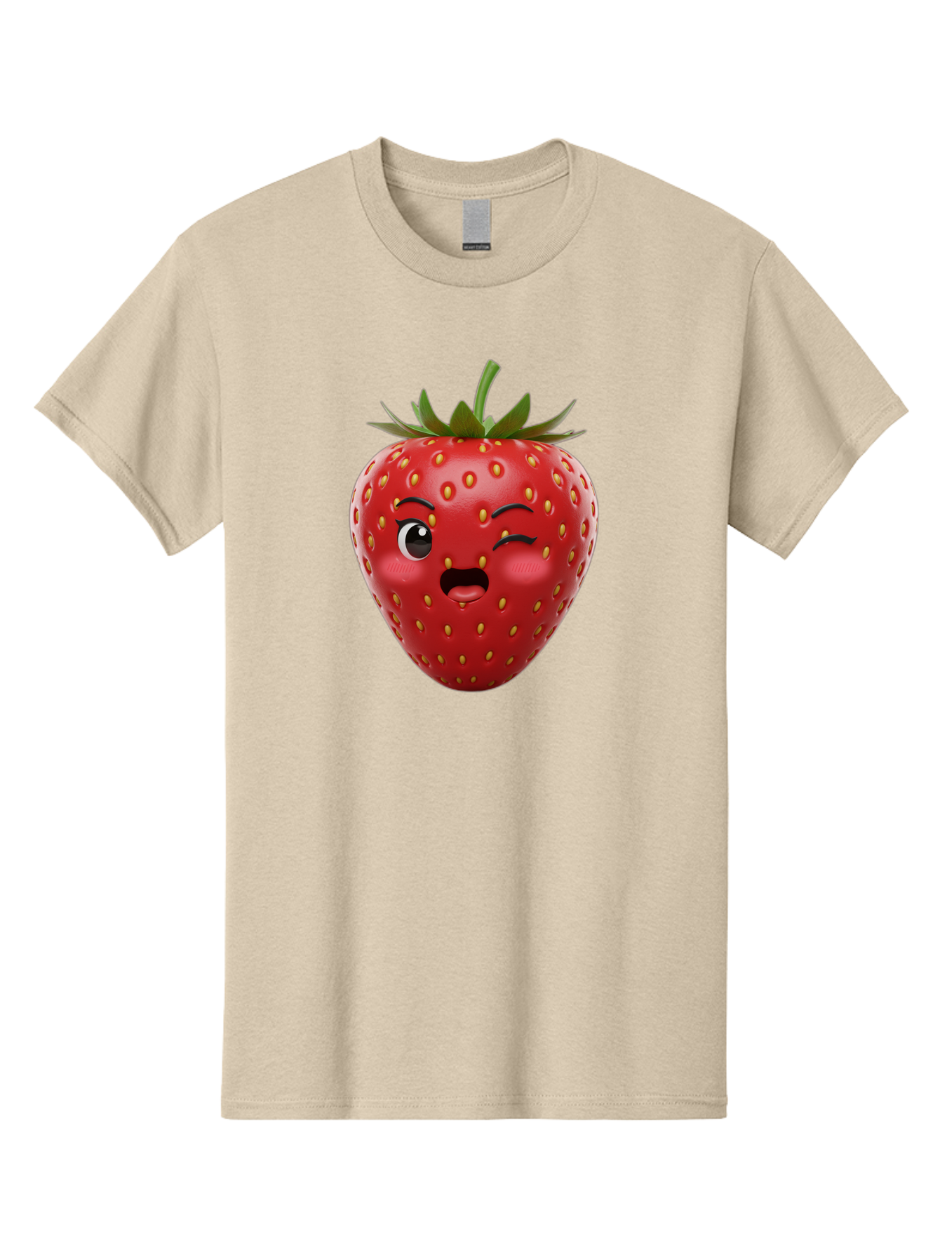 Winking-Strawberry-11 Men'S Graphic Tee, 100% Cotton, Comfortable Casual Summer Wear, Machine Washable, Cartoon Strawberry, Winking Face, Playful Expression, Comical Character, Vibrant Red, Yellow Seeds, Green Leaves, Funny Emotion, Emoticon Bac556