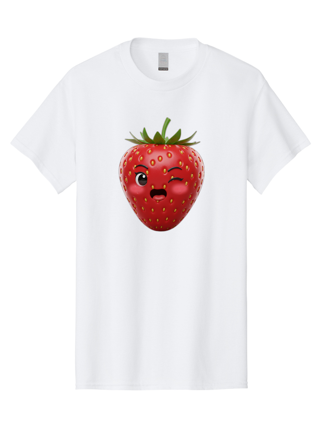 Winking-Strawberry-11 Men'S Graphic Tee, 100% Cotton, Comfortable Casual Summer Wear, Machine Washable, Cartoon Strawberry, Winking Face, Playful Expression, Comical Character, Vibrant Red, Yellow Seeds, Green Leaves, Funny Emotion, Emoticon Bac556