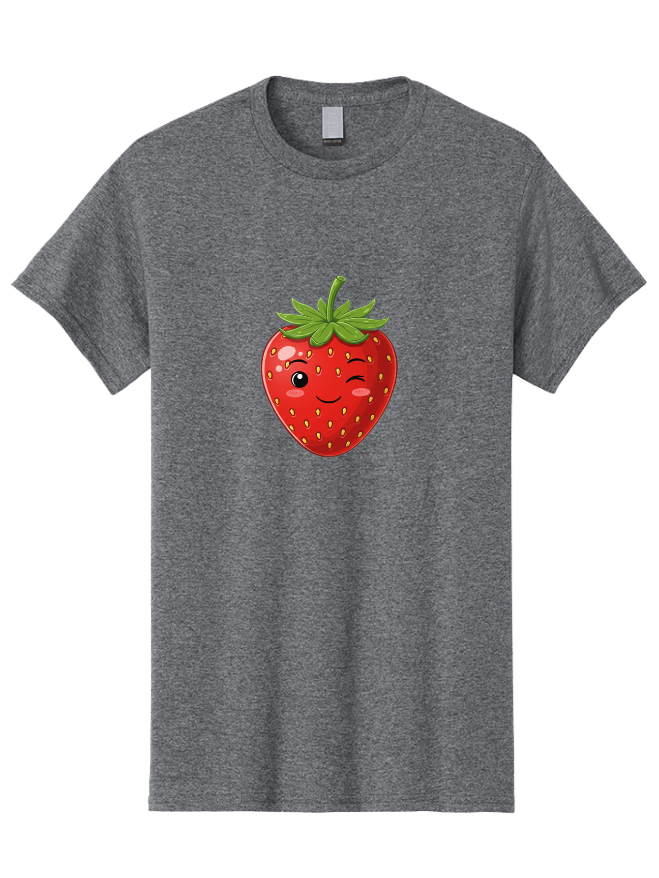 Winking-Strawberry-13 Men'S Graphic Tee, 100% Cotton, Comfortable Casual Summer Wear, Machine Washable, Winking Strawberry Cartoon, Smiling Fruit, Shiny Red Strawberry, Adorable Illustration, Cute Character Design, Playful Emoji, Happy Face, Bac558