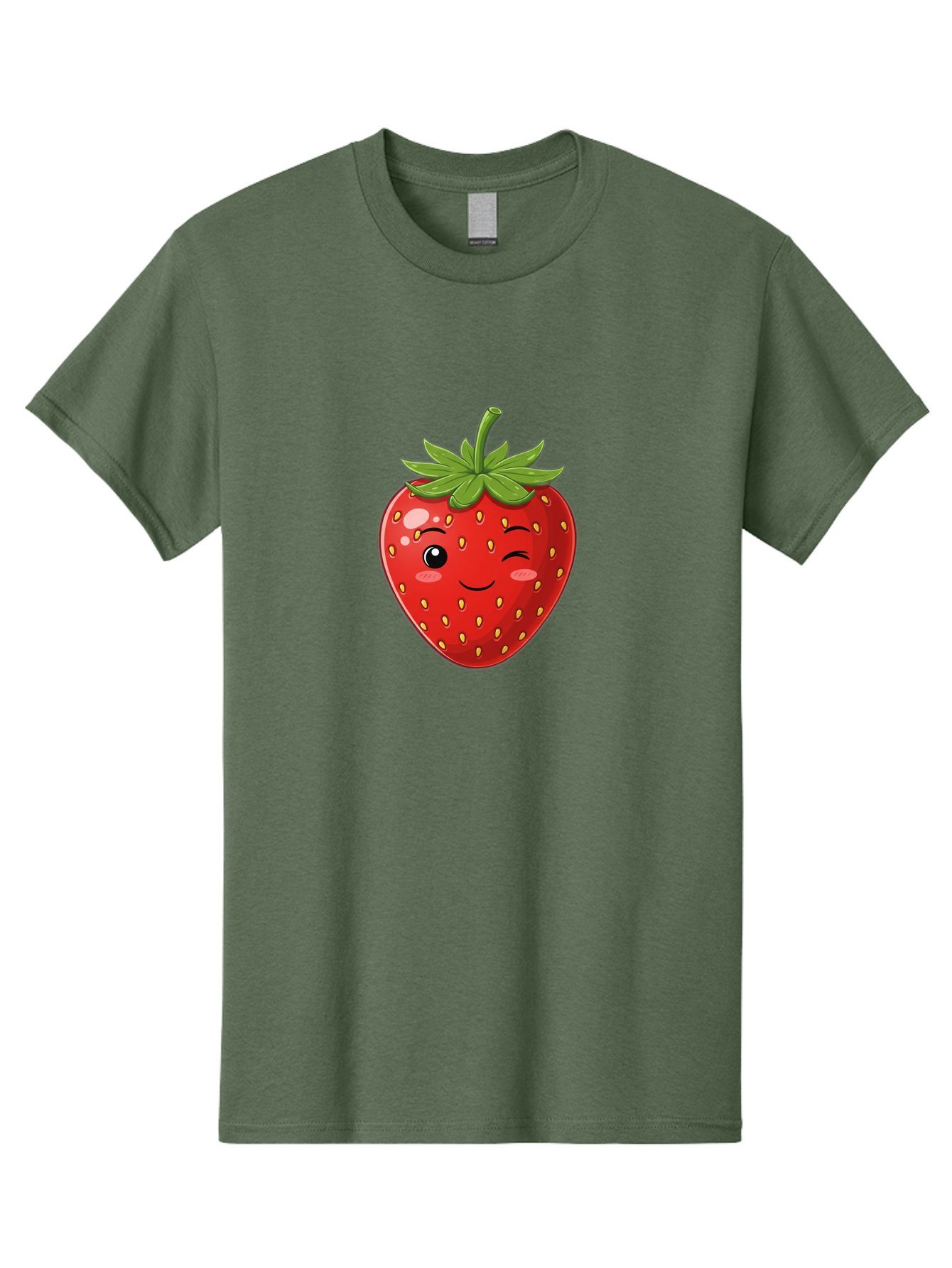 Winking-Strawberry-13 Men'S Graphic Tee, 100% Cotton, Comfortable Casual Summer Wear, Machine Washable, Winking Strawberry Cartoon, Smiling Fruit, Shiny Red Strawberry, Adorable Illustration, Cute Character Design, Playful Emoji, Happy Face, Bac558