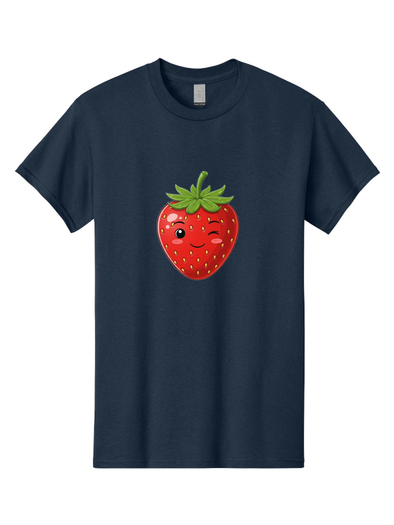 Winking-Strawberry-13 Men'S Graphic Tee, 100% Cotton, Comfortable Casual Summer Wear, Machine Washable, Winking Strawberry Cartoon, Smiling Fruit, Shiny Red Strawberry, Adorable Illustration, Cute Character Design, Playful Emoji, Happy Face, Bac558