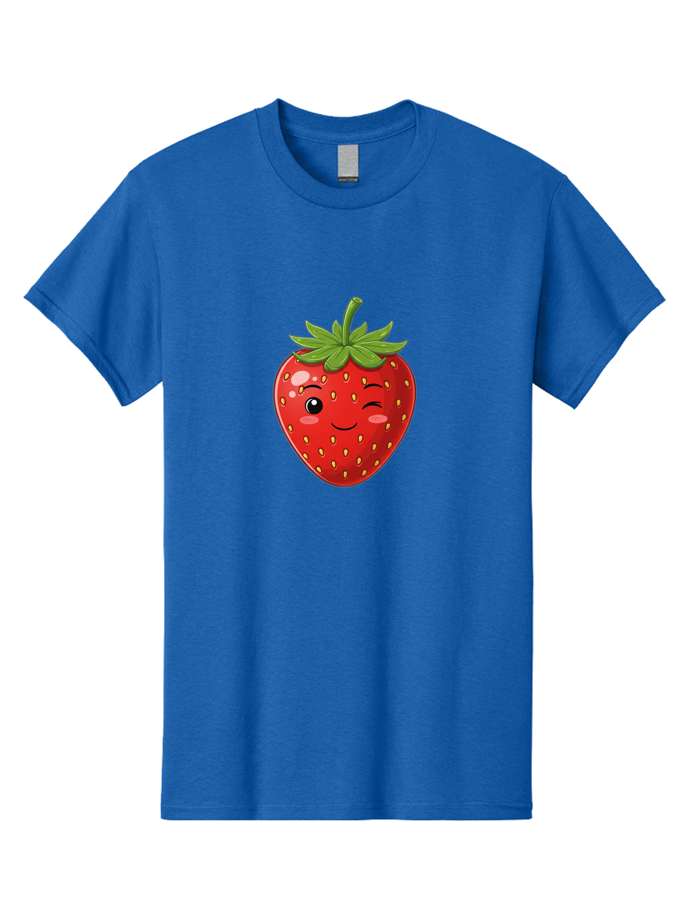 Winking-Strawberry-13 Men'S Graphic Tee, 100% Cotton, Comfortable Casual Summer Wear, Machine Washable, Winking Strawberry Cartoon, Smiling Fruit, Shiny Red Strawberry, Adorable Illustration, Cute Character Design, Playful Emoji, Happy Face, Bac558