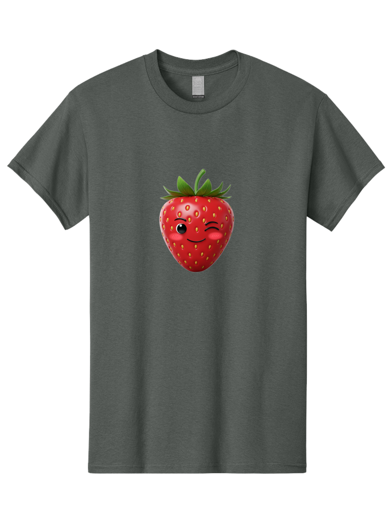 Winking-Strawberry-2 Men'S Graphic Tee, 100% Cotton, Comfortable Casual Summer Wear, Machine Washable, Winking Strawberry, Smiling Face, Cartoon Character, Fruit Illustration, Red Strawberry, Yellow Seeds, Green Leaves, Fun Design, Cute Emoji, Bac559