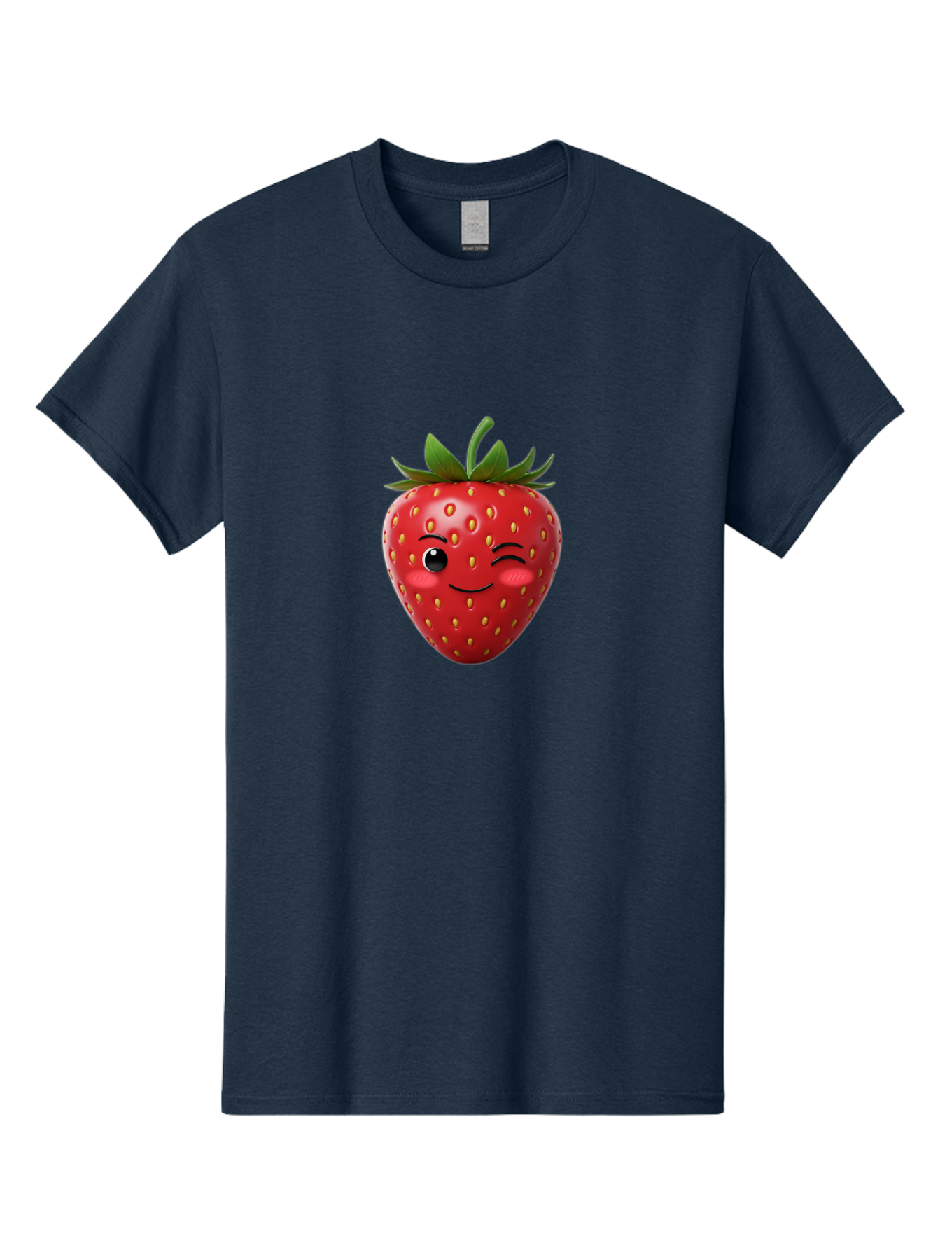 Winking-Strawberry-2 Men'S Graphic Tee, 100% Cotton, Comfortable Casual Summer Wear, Machine Washable, Winking Strawberry, Smiling Face, Cartoon Character, Fruit Illustration, Red Strawberry, Yellow Seeds, Green Leaves, Fun Design, Cute Emoji, Bac559