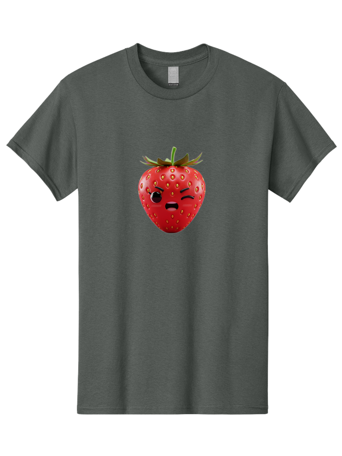Winking-Strawberry-3 Men'S Graphic Tee, 100% Cotton, Comfortable Casual Summer Wear, Machine Washable, Winking Strawberry, Cartoon Fruit, Quirky Character, Comical Expression, Funny Face, Red Strawberry, Playful Design, Fruit Emoji, Bac560
