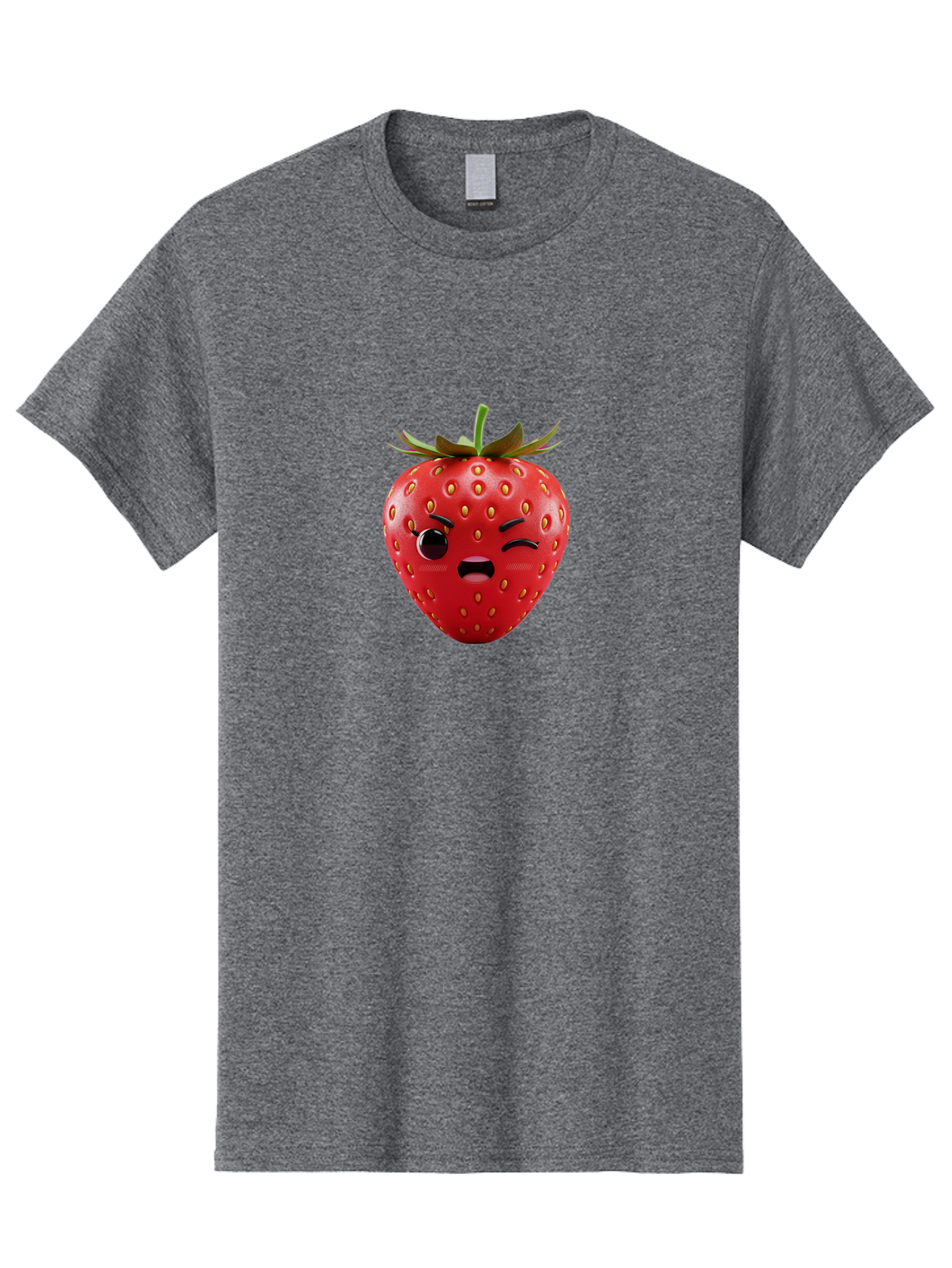 Winking-Strawberry-3 Men'S Graphic Tee, 100% Cotton, Comfortable Casual Summer Wear, Machine Washable, Winking Strawberry, Cartoon Fruit, Quirky Character, Comical Expression, Funny Face, Red Strawberry, Playful Design, Fruit Emoji, Bac560