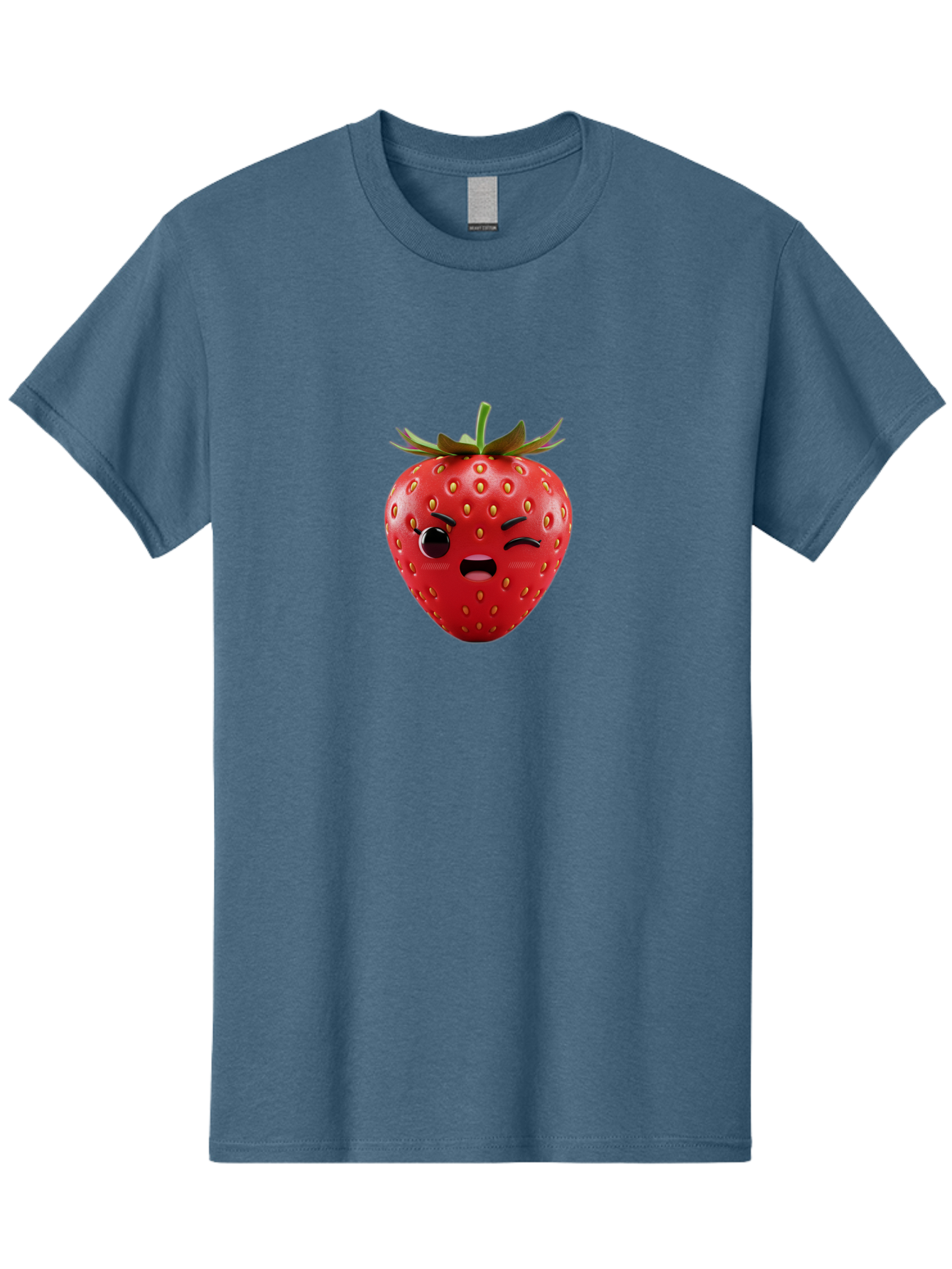 Winking-Strawberry-3 Men'S Graphic Tee, 100% Cotton, Comfortable Casual Summer Wear, Machine Washable, Winking Strawberry, Cartoon Fruit, Quirky Character, Comical Expression, Funny Face, Red Strawberry, Playful Design, Fruit Emoji, Bac560
