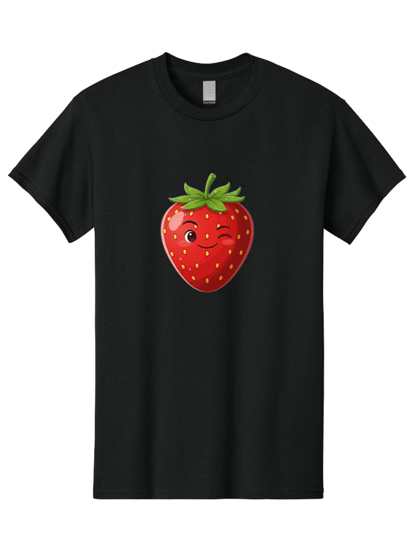 Winking-Strawberry-5 Men'S Graphic Tee, 100% Cotton, Comfortable Casual Summer Wear, Machine Washable, Strawberry With Face, Winking Strawberry, Cartoon Fruit, Smiling Fruit, Red Strawberry, Yellow Seeds, Green Leaves, Playful Character, Bac562