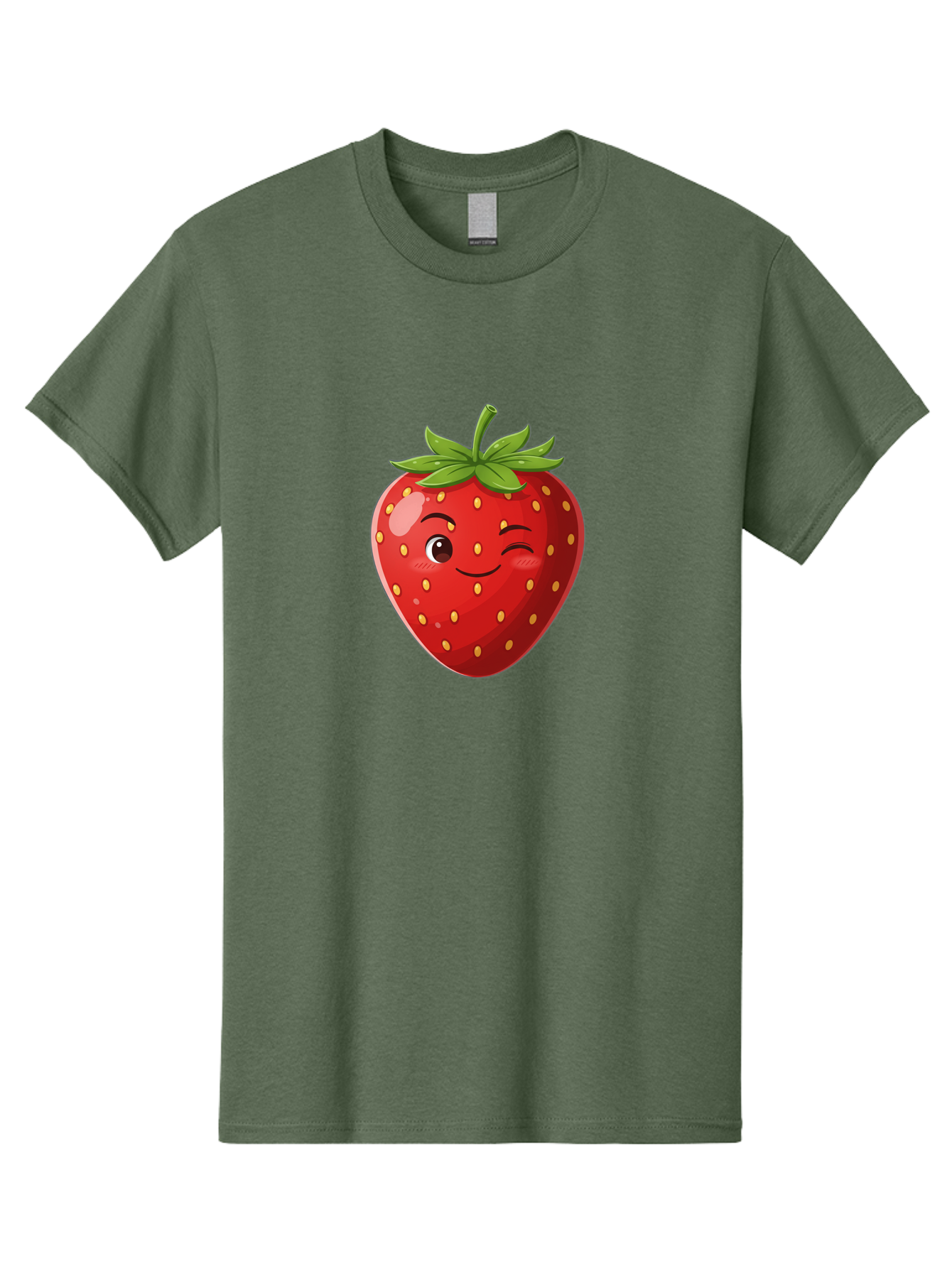Winking-Strawberry-5 Men'S Graphic Tee, 100% Cotton, Comfortable Casual Summer Wear, Machine Washable, Strawberry With Face, Winking Strawberry, Cartoon Fruit, Smiling Fruit, Red Strawberry, Yellow Seeds, Green Leaves, Playful Character, Bac562