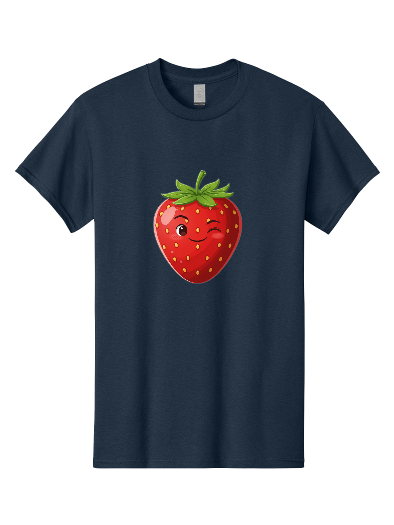 Winking-Strawberry-5 Men'S Graphic Tee, 100% Cotton, Comfortable Casual Summer Wear, Machine Washable, Strawberry With Face, Winking Strawberry, Cartoon Fruit, Smiling Fruit, Red Strawberry, Yellow Seeds, Green Leaves, Playful Character, Bac562