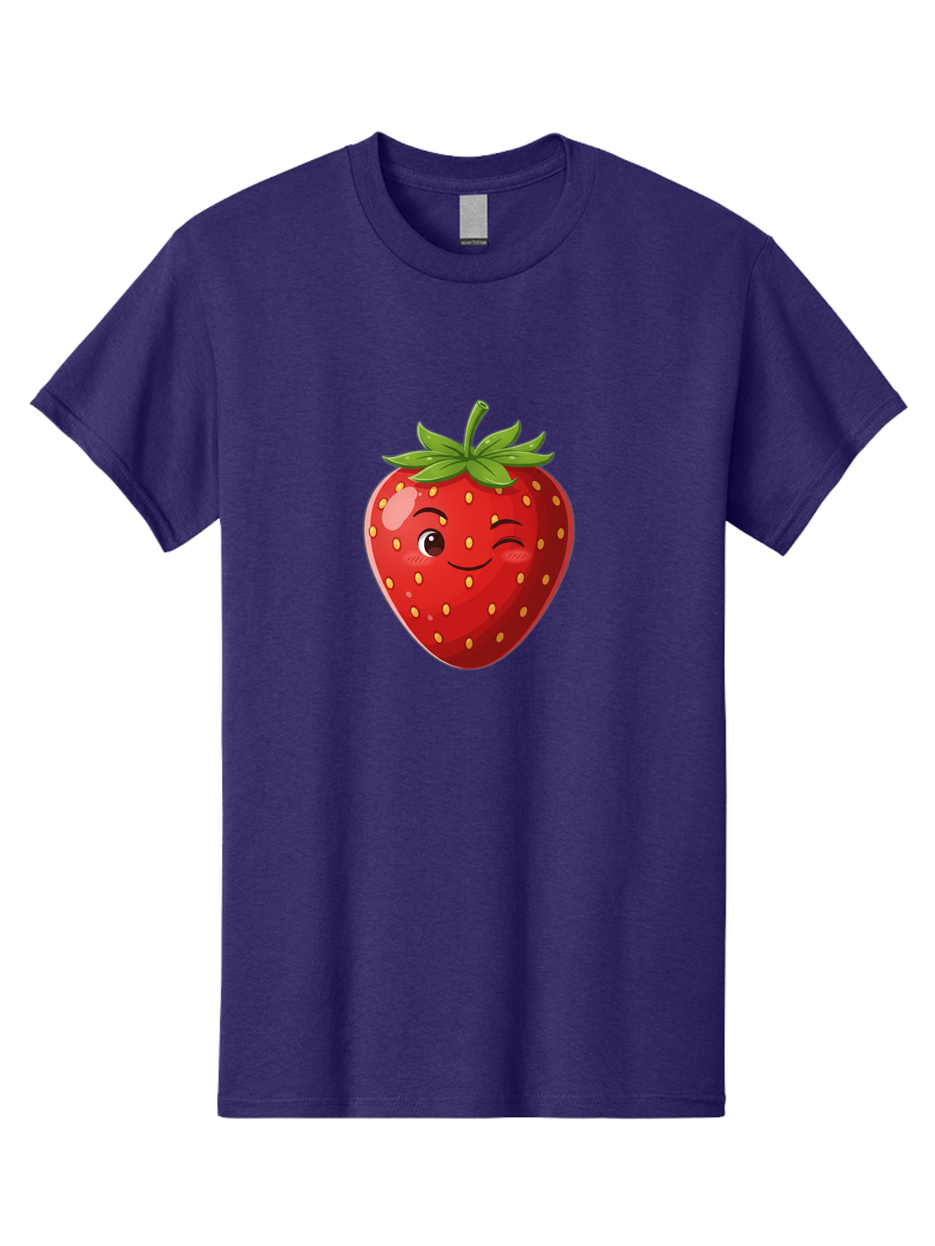 Winking-Strawberry-5 Men'S Graphic Tee, 100% Cotton, Comfortable Casual Summer Wear, Machine Washable, Strawberry With Face, Winking Strawberry, Cartoon Fruit, Smiling Fruit, Red Strawberry, Yellow Seeds, Green Leaves, Playful Character, Bac562