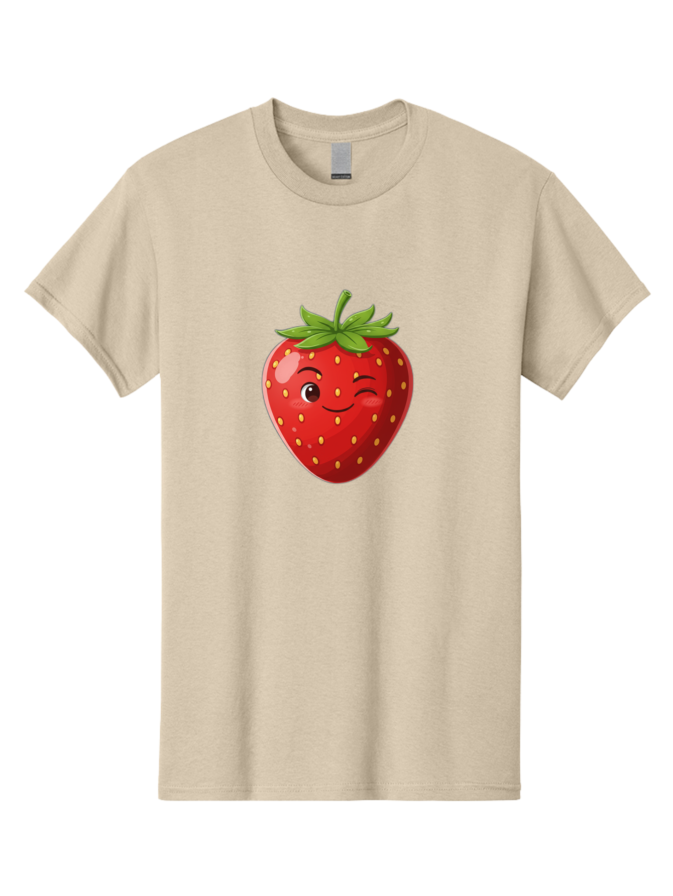 Winking-Strawberry-5 Men'S Graphic Tee, 100% Cotton, Comfortable Casual Summer Wear, Machine Washable, Strawberry With Face, Winking Strawberry, Cartoon Fruit, Smiling Fruit, Red Strawberry, Yellow Seeds, Green Leaves, Playful Character, Bac562