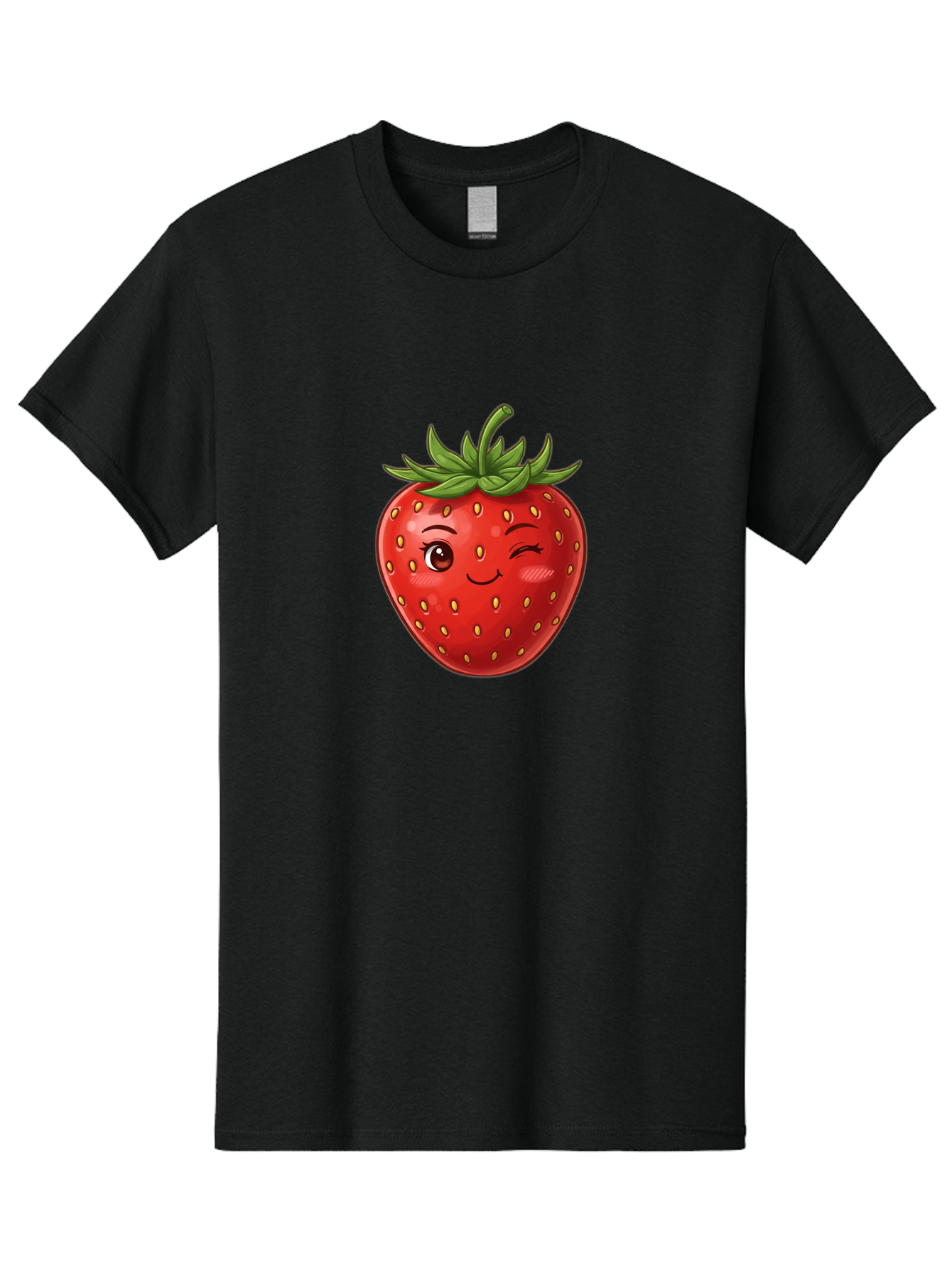 Winking-Strawberry-6 Men'S Graphic Tee, 100% Cotton, Comfortable Casual Summer Wear, Machine Washable, Winking Strawberry, Cartoon Fruit, Cute Face, Red Strawberry, Healthy Snack, Sweet Treat, Playful Emoji, Vibrant Red, Yellow Seeds, Bac563
