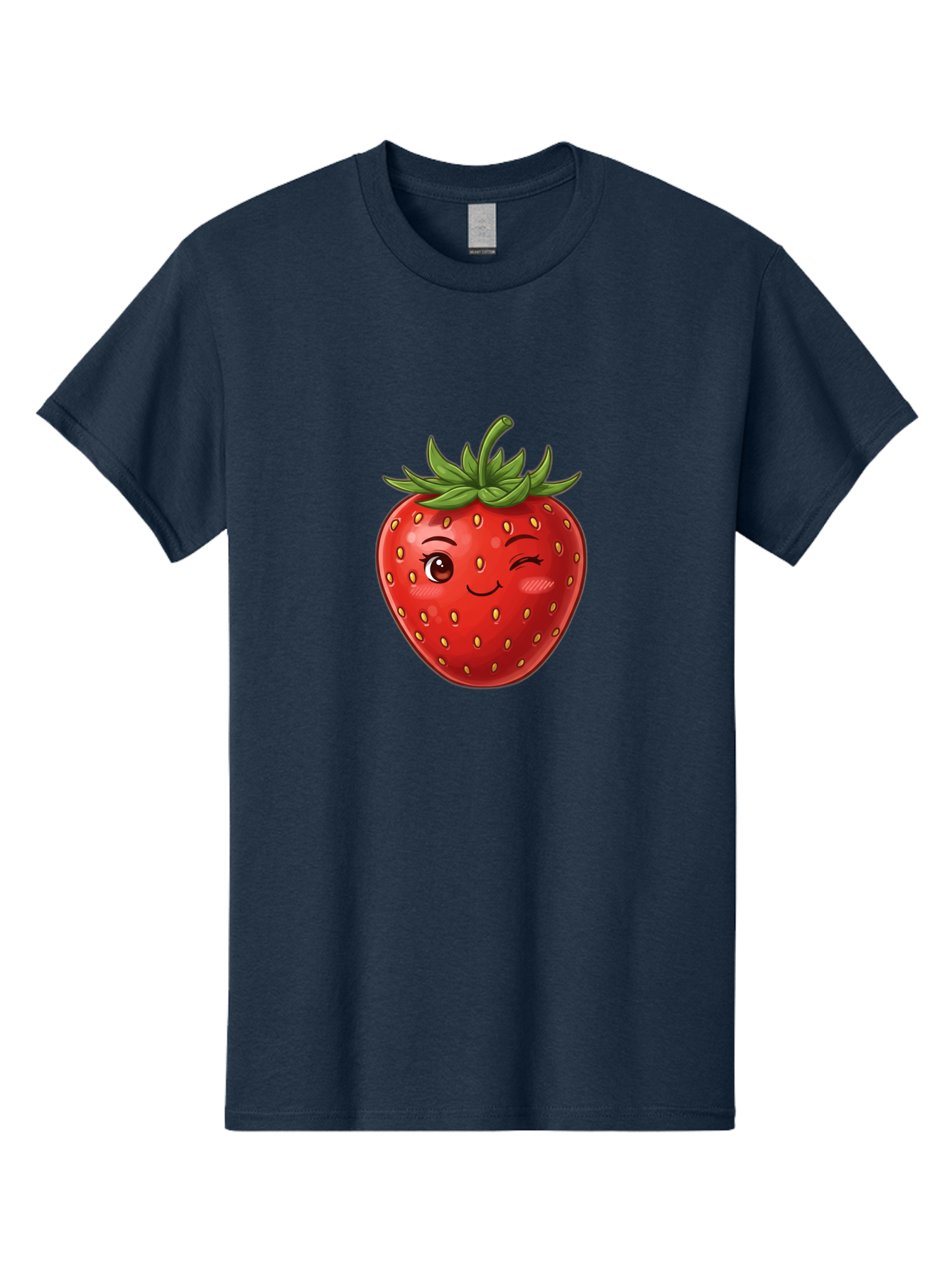 Winking-Strawberry-6 Men'S Graphic Tee, 100% Cotton, Comfortable Casual Summer Wear, Machine Washable, Winking Strawberry, Cartoon Fruit, Cute Face, Red Strawberry, Healthy Snack, Sweet Treat, Playful Emoji, Vibrant Red, Yellow Seeds, Bac563