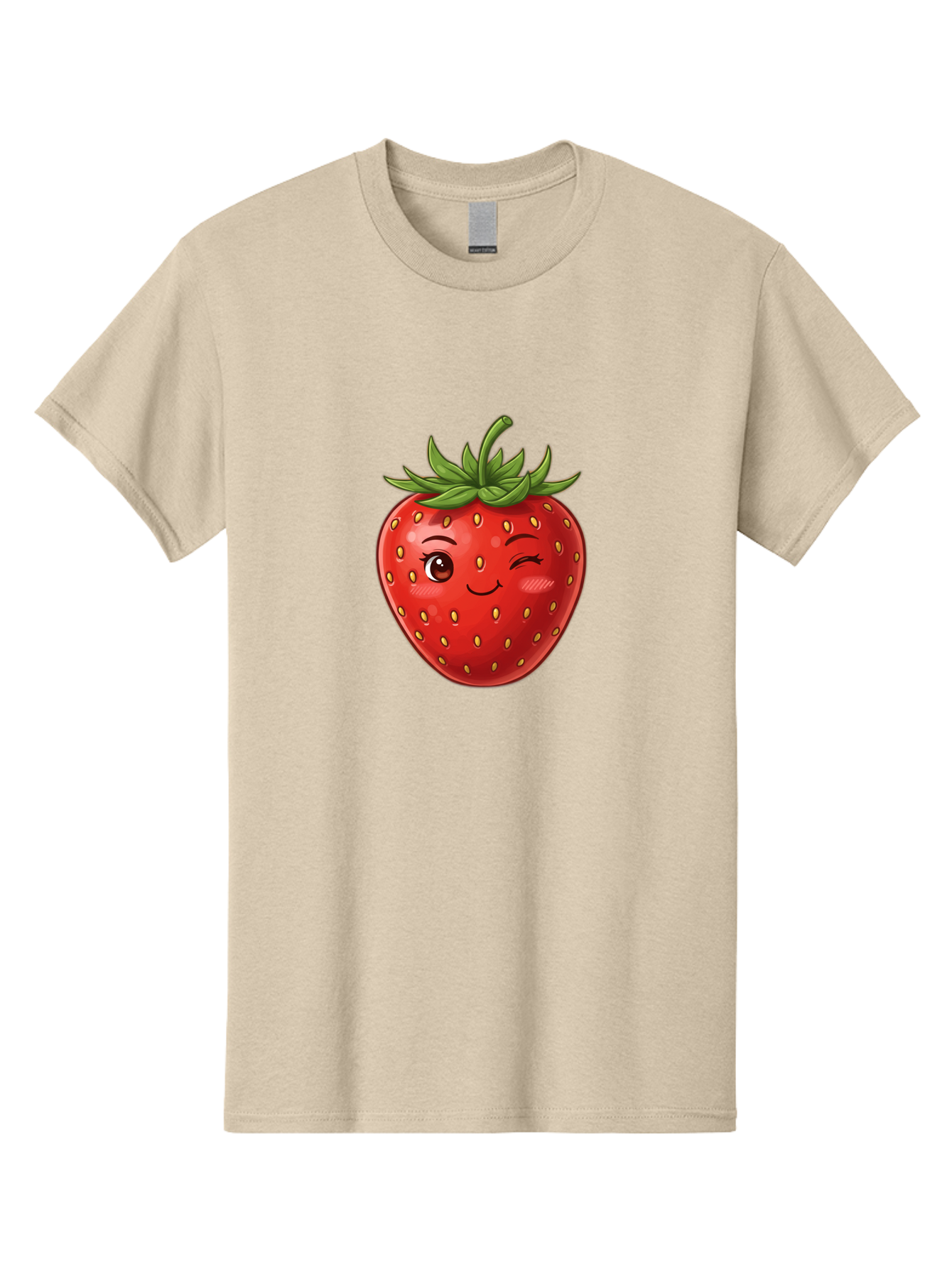 Winking-Strawberry-6 Men'S Graphic Tee, 100% Cotton, Comfortable Casual Summer Wear, Machine Washable, Winking Strawberry, Cartoon Fruit, Cute Face, Red Strawberry, Healthy Snack, Sweet Treat, Playful Emoji, Vibrant Red, Yellow Seeds, Bac563