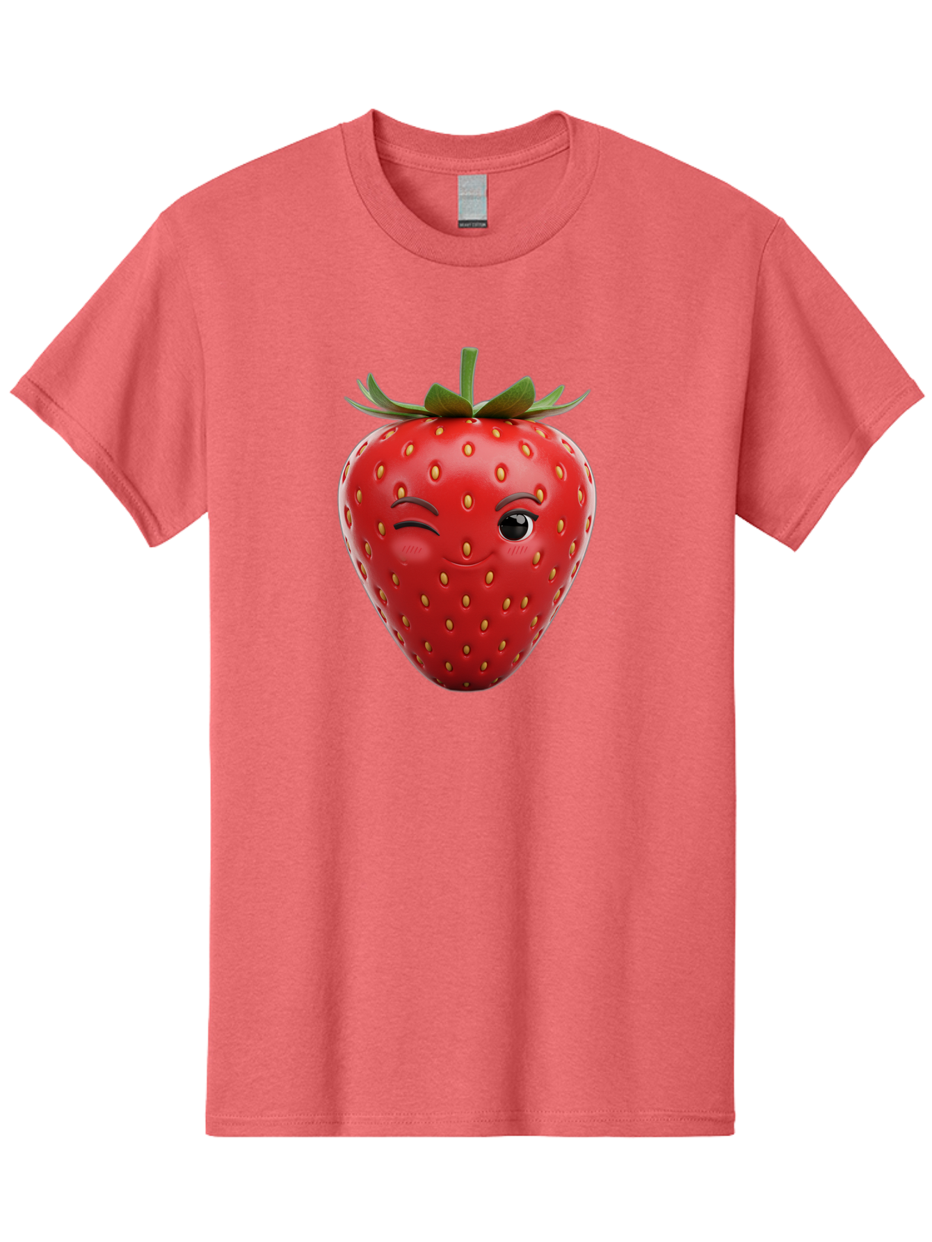 Winking-Strawberry-8 Men'S Graphic Tee, 100% Cotton, Comfortable Casual Summer Wear, Machine Washable, Cartoon Strawberry, Winking Face, Anthropomorphic Fruit, Red Fruit, Yellow Seeds, Green Leaves, Playful Expression, Whimsical Character, Bac565