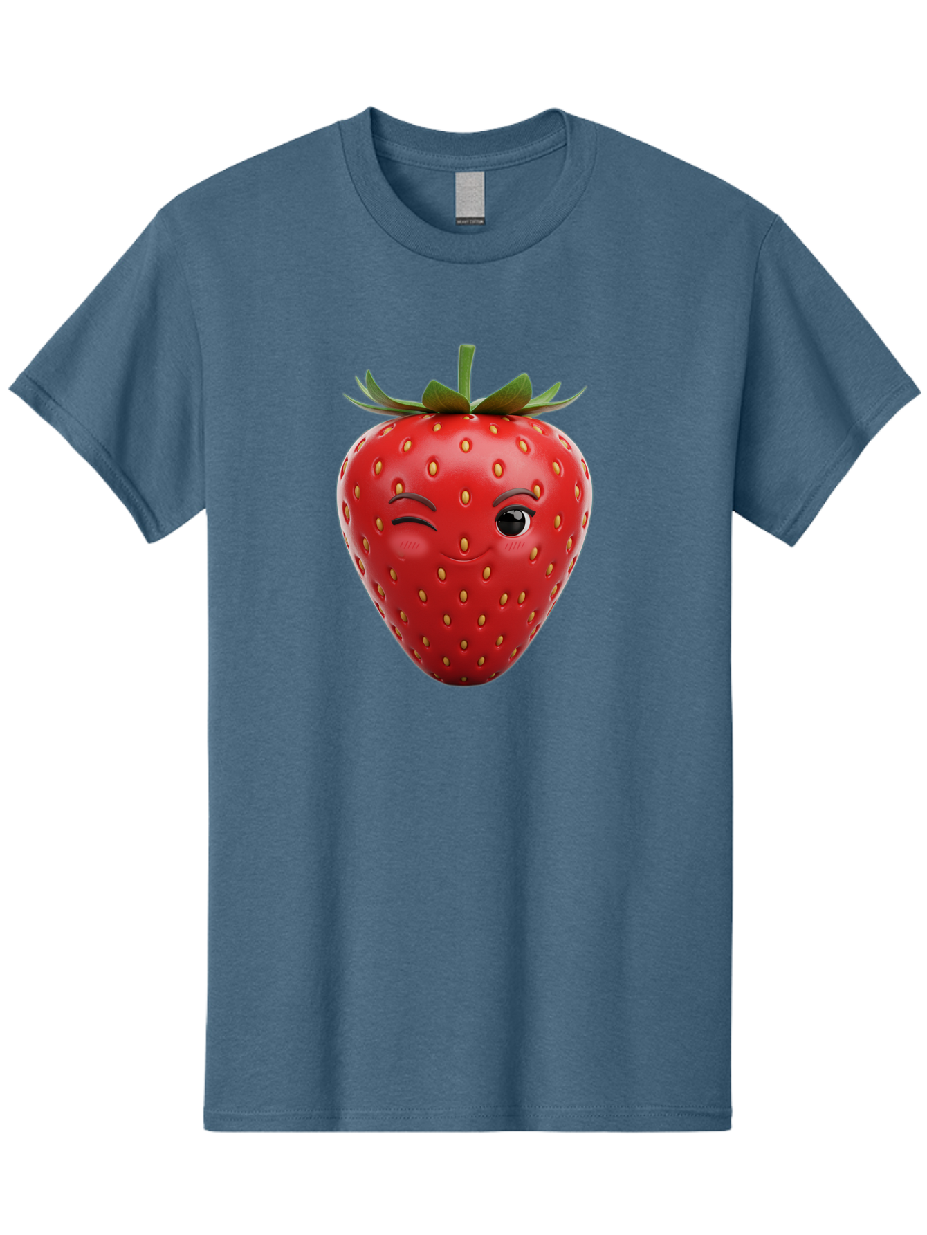 Winking-Strawberry-8 Men'S Graphic Tee, 100% Cotton, Comfortable Casual Summer Wear, Machine Washable, Cartoon Strawberry, Winking Face, Anthropomorphic Fruit, Red Fruit, Yellow Seeds, Green Leaves, Playful Expression, Whimsical Character, Bac565