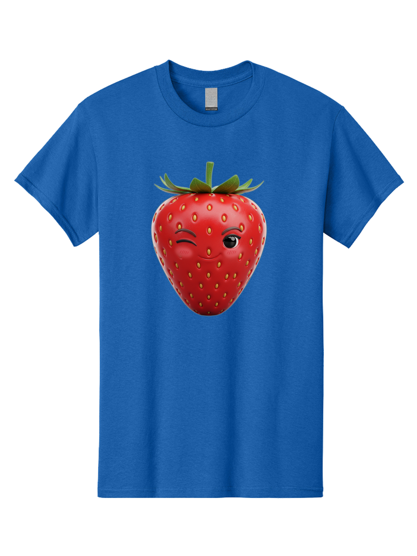 Winking-Strawberry-8 Men'S Graphic Tee, 100% Cotton, Comfortable Casual Summer Wear, Machine Washable, Cartoon Strawberry, Winking Face, Anthropomorphic Fruit, Red Fruit, Yellow Seeds, Green Leaves, Playful Expression, Whimsical Character, Bac565