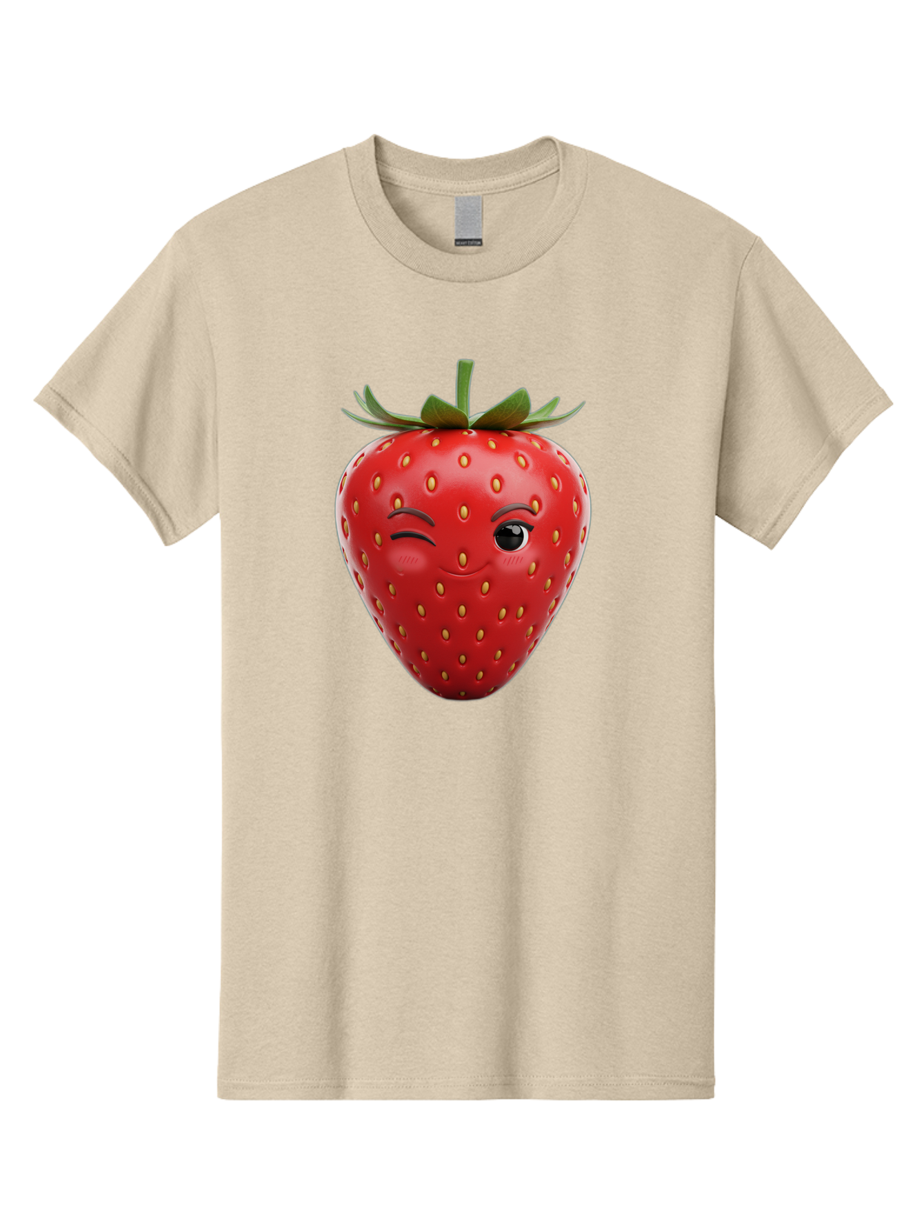 Winking-Strawberry-8 Men'S Graphic Tee, 100% Cotton, Comfortable Casual Summer Wear, Machine Washable, Cartoon Strawberry, Winking Face, Anthropomorphic Fruit, Red Fruit, Yellow Seeds, Green Leaves, Playful Expression, Whimsical Character, Bac565