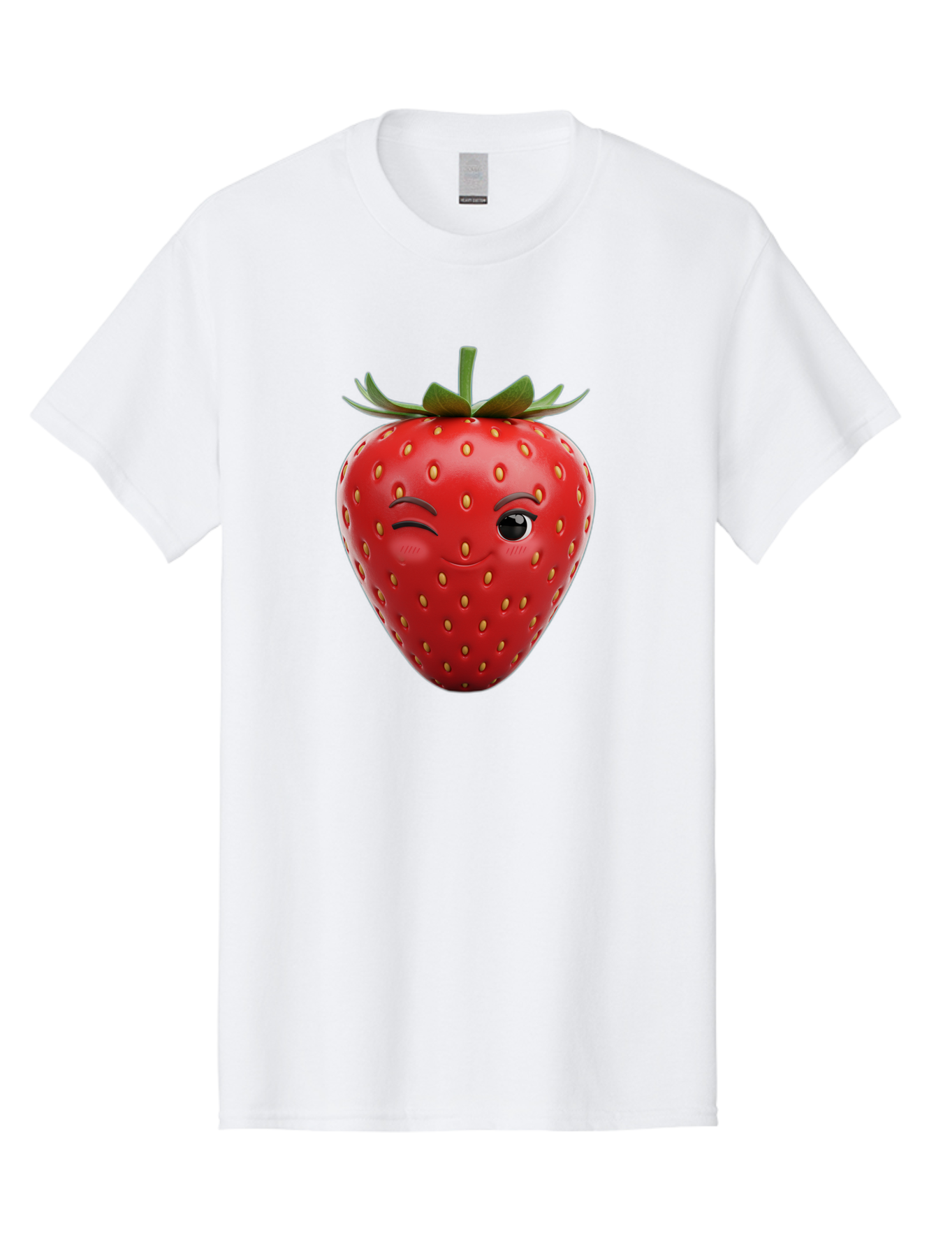 Winking-Strawberry-8 Men'S Graphic Tee, 100% Cotton, Comfortable Casual Summer Wear, Machine Washable, Cartoon Strawberry, Winking Face, Anthropomorphic Fruit, Red Fruit, Yellow Seeds, Green Leaves, Playful Expression, Whimsical Character, Bac565