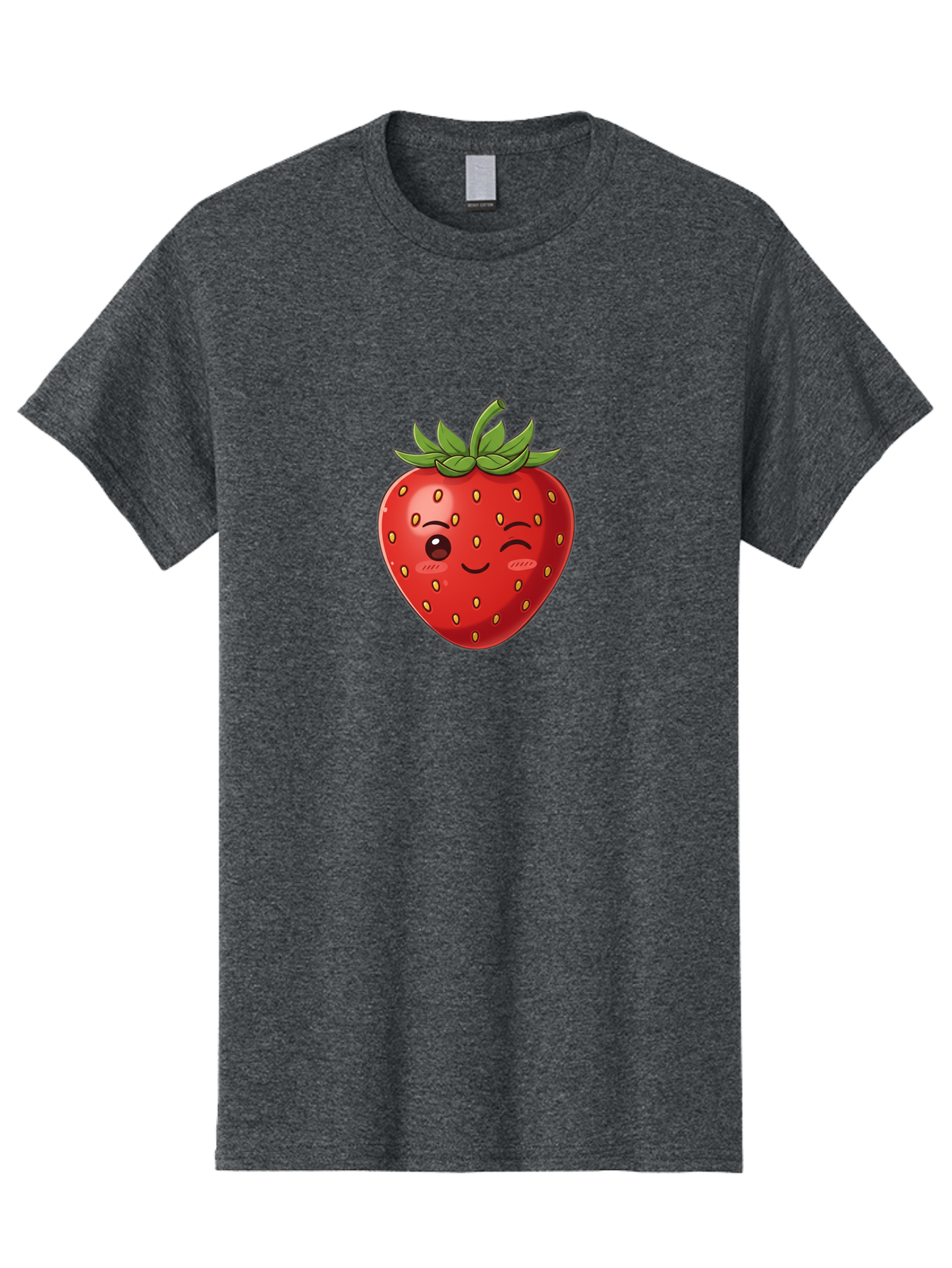 Winking-Strawberry-9 Men'S Graphic Tee, 100% Cotton, Comfortable Casual Summer Wear, Machine Washable, Cartoon Strawberry, Winking Face, Playful Fruit, Kawaii Character, Sweet Illustration, Vibrant Red, Yellow Seeds, Green Leaves, Bac566