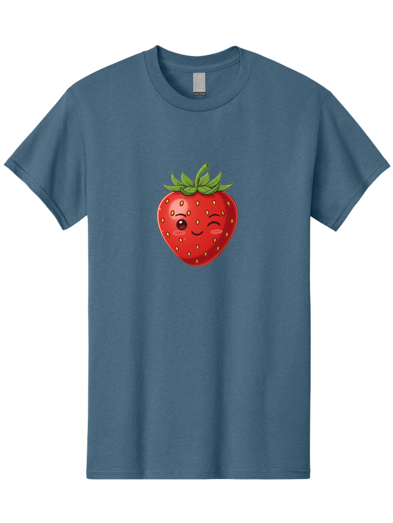 Winking-Strawberry-9 Men'S Graphic Tee, 100% Cotton, Comfortable Casual Summer Wear, Machine Washable, Cartoon Strawberry, Winking Face, Playful Fruit, Kawaii Character, Sweet Illustration, Vibrant Red, Yellow Seeds, Green Leaves, Bac566