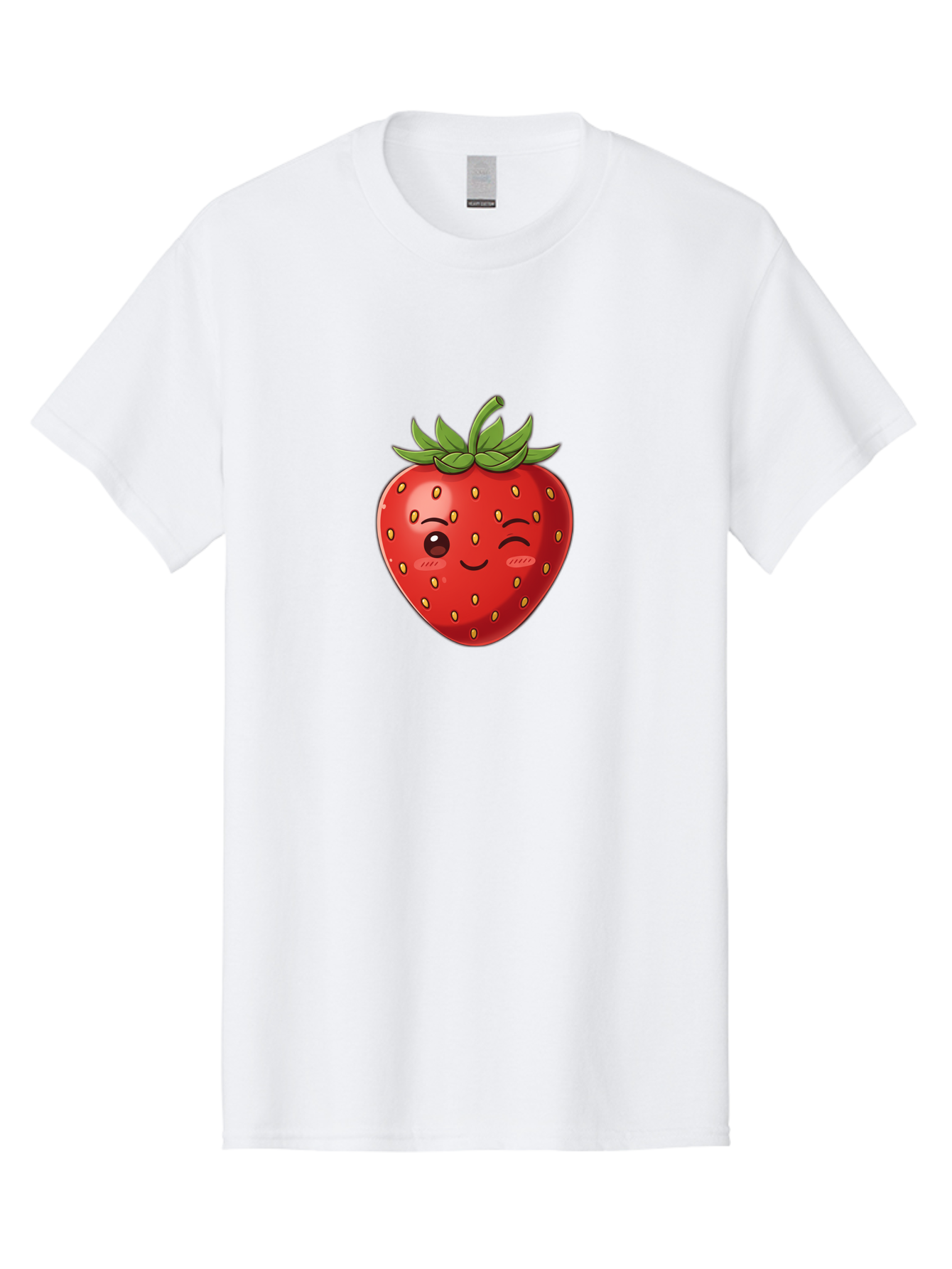 Winking-Strawberry-9 Men'S Graphic Tee, 100% Cotton, Comfortable Casual Summer Wear, Machine Washable, Cartoon Strawberry, Winking Face, Playful Fruit, Kawaii Character, Sweet Illustration, Vibrant Red, Yellow Seeds, Green Leaves, Bac566