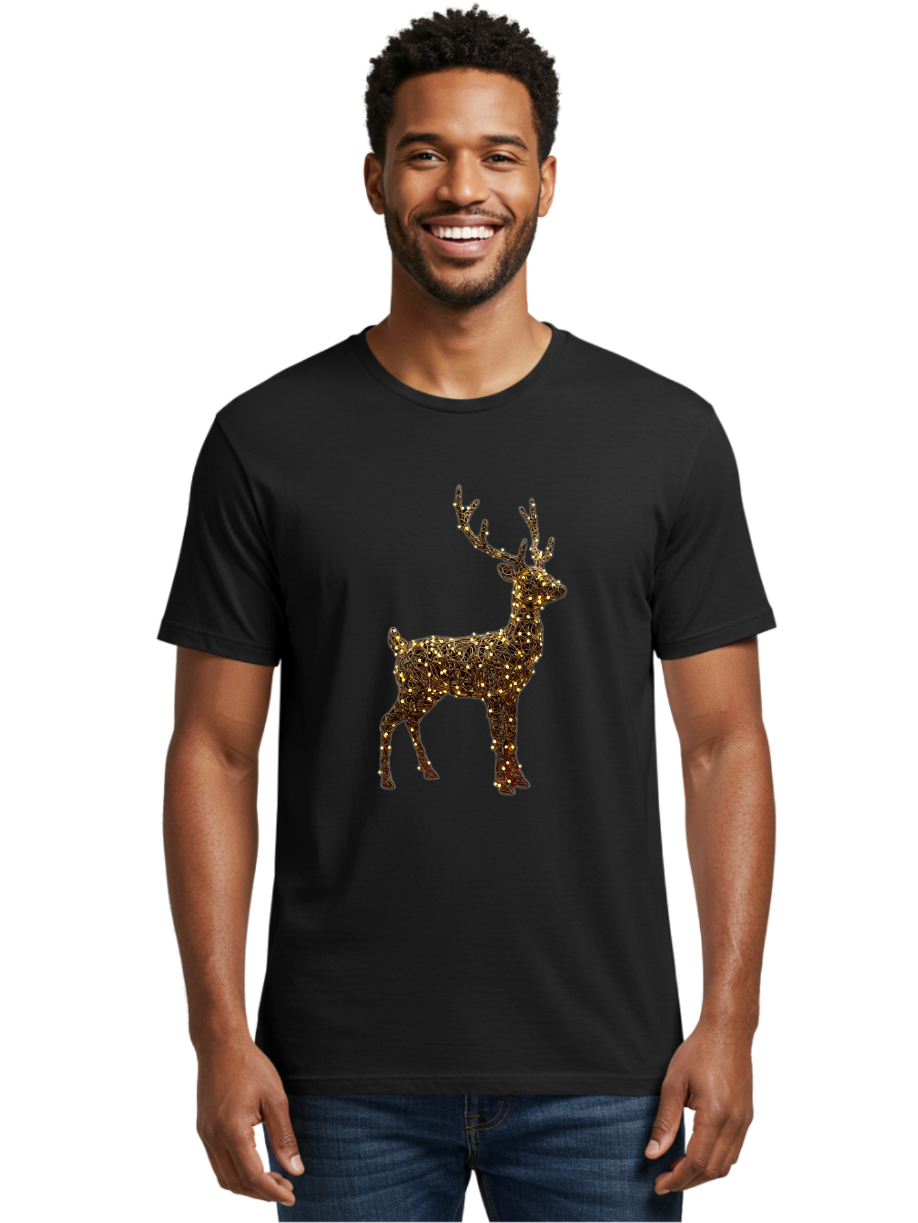 Wire-Reindeer Men'S Graphic Tee, 100% Cotton, Comfortable Casual Summer Wear, Machine Washable, Reindeer Decoration, Christmas Lights, Festive Decor, Holiday Display, Glowing Reindeer, Christmas Decoration, Outdoor Decor, Winter Wonderland Bac568