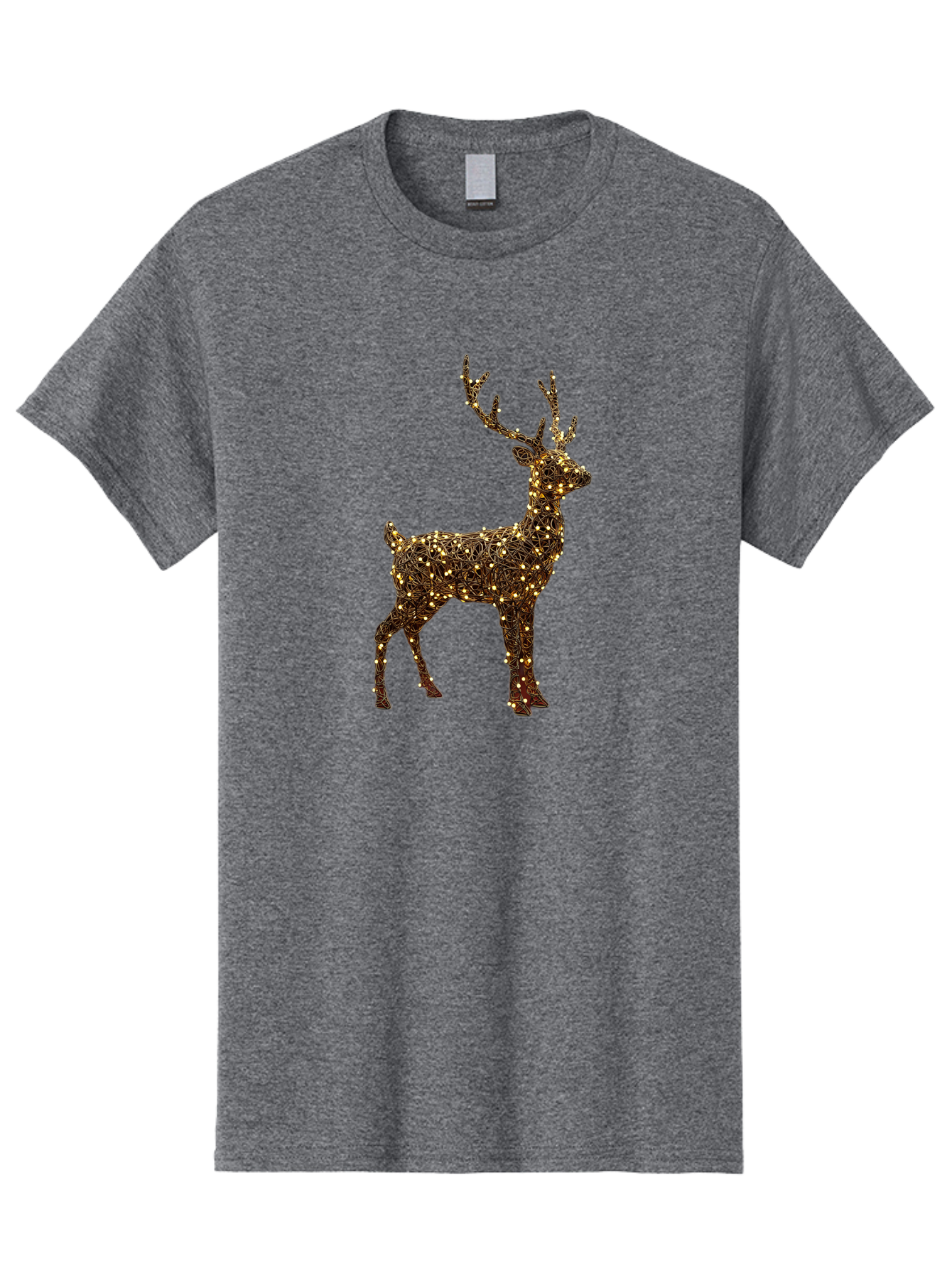 Wire-Reindeer Men'S Graphic Tee, 100% Cotton, Comfortable Casual Summer Wear, Machine Washable, Reindeer Decoration, Christmas Lights, Festive Decor, Holiday Display, Glowing Reindeer, Christmas Decoration, Outdoor Decor, Winter Wonderland Bac568