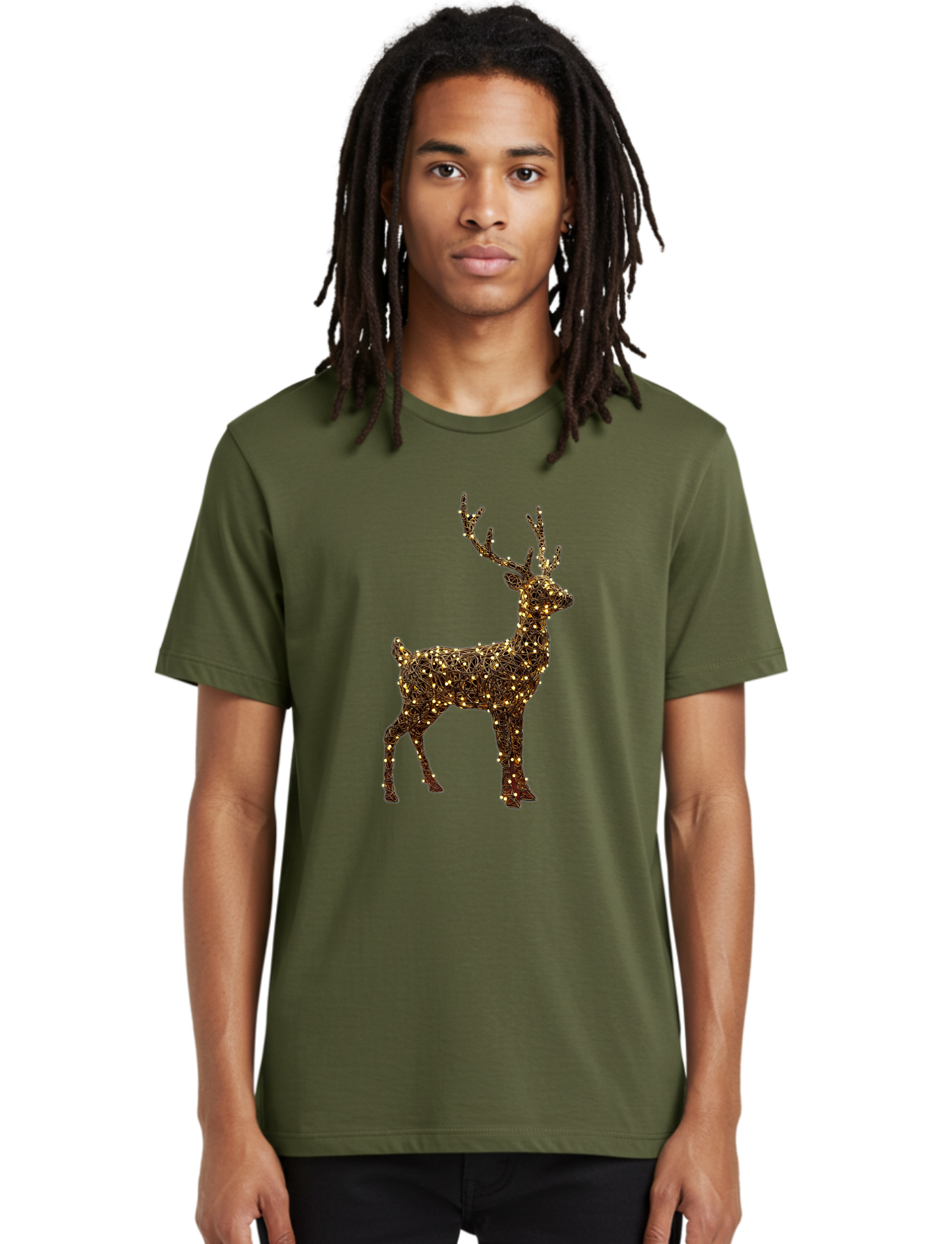 Wire-Reindeer Men'S Graphic Tee, 100% Cotton, Comfortable Casual Summer Wear, Machine Washable, Reindeer Decoration, Christmas Lights, Festive Decor, Holiday Display, Glowing Reindeer, Christmas Decoration, Outdoor Decor, Winter Wonderland Bac568