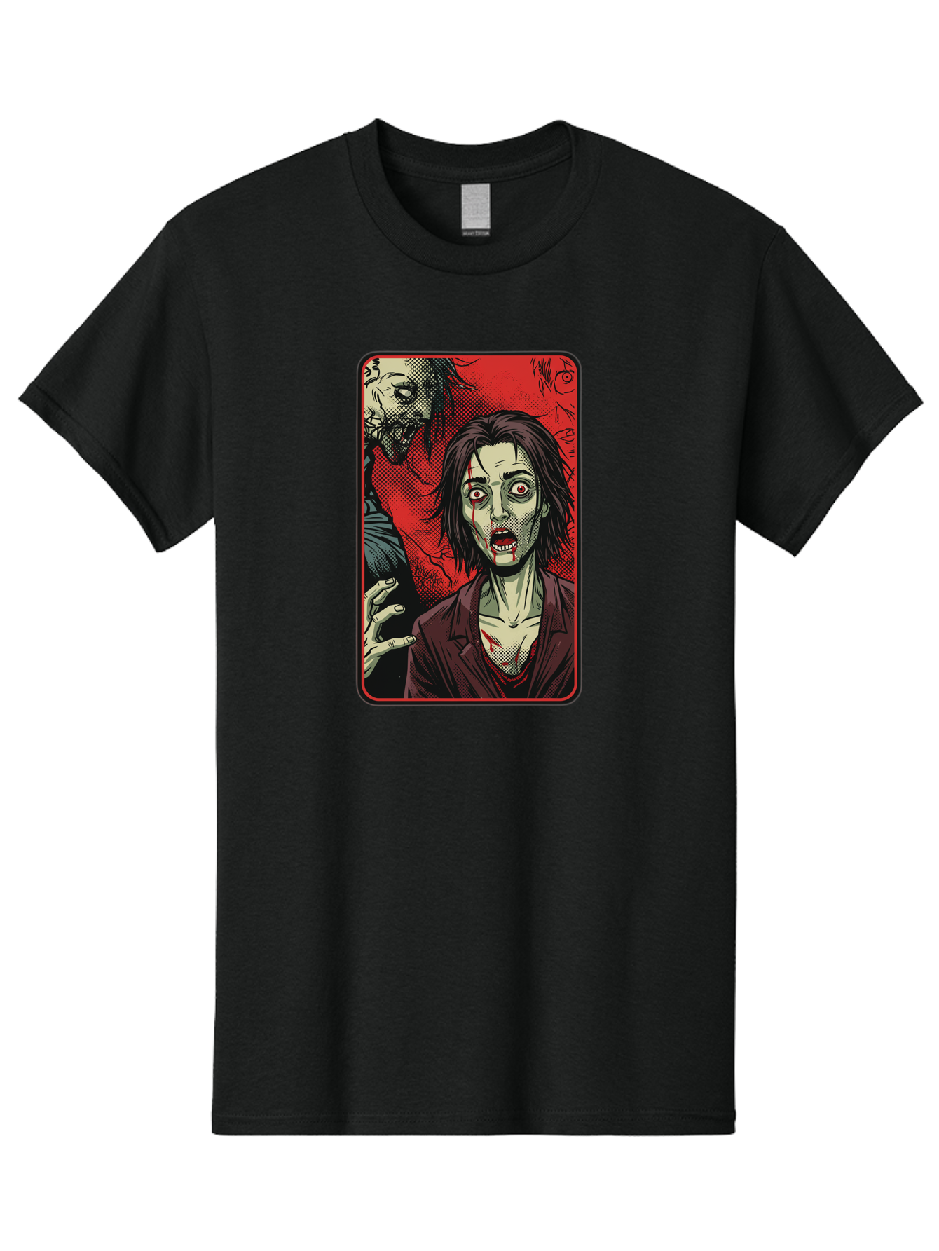 Zombie-Illustration Men'S Graphic Tee, 100% Cotton, Comfortable Casual Summer Wear, Machine Washable, Zombie Outbreak, Undead Creatures, Horror Scene, Post-Apocalyptic Chaos, Terrifying Atmosphere, Dark Fantasy, Red Eyes, Sharp Teeth, Bac570