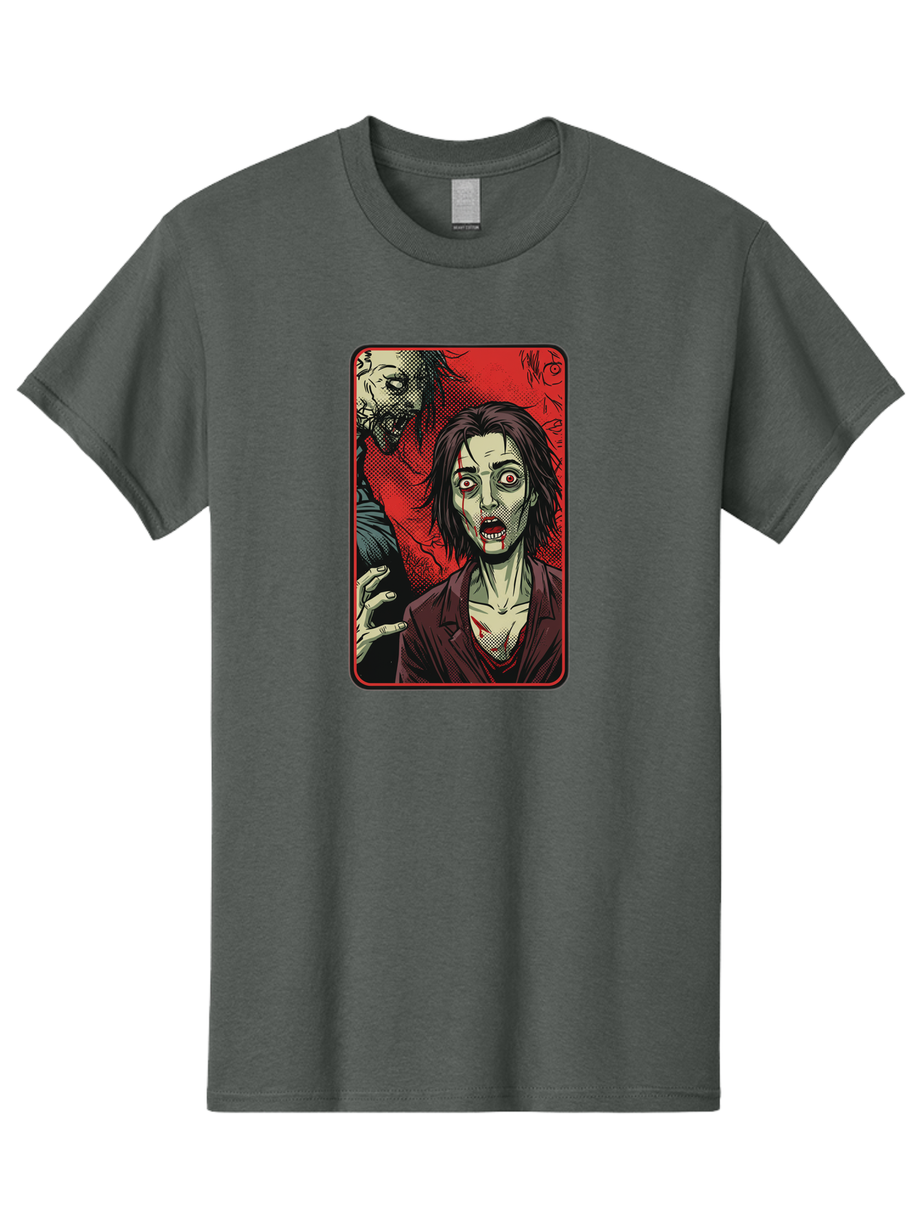 Zombie-Illustration Men'S Graphic Tee, 100% Cotton, Comfortable Casual Summer Wear, Machine Washable, Zombie Outbreak, Undead Creatures, Horror Scene, Post-Apocalyptic Chaos, Terrifying Atmosphere, Dark Fantasy, Red Eyes, Sharp Teeth, Bac570