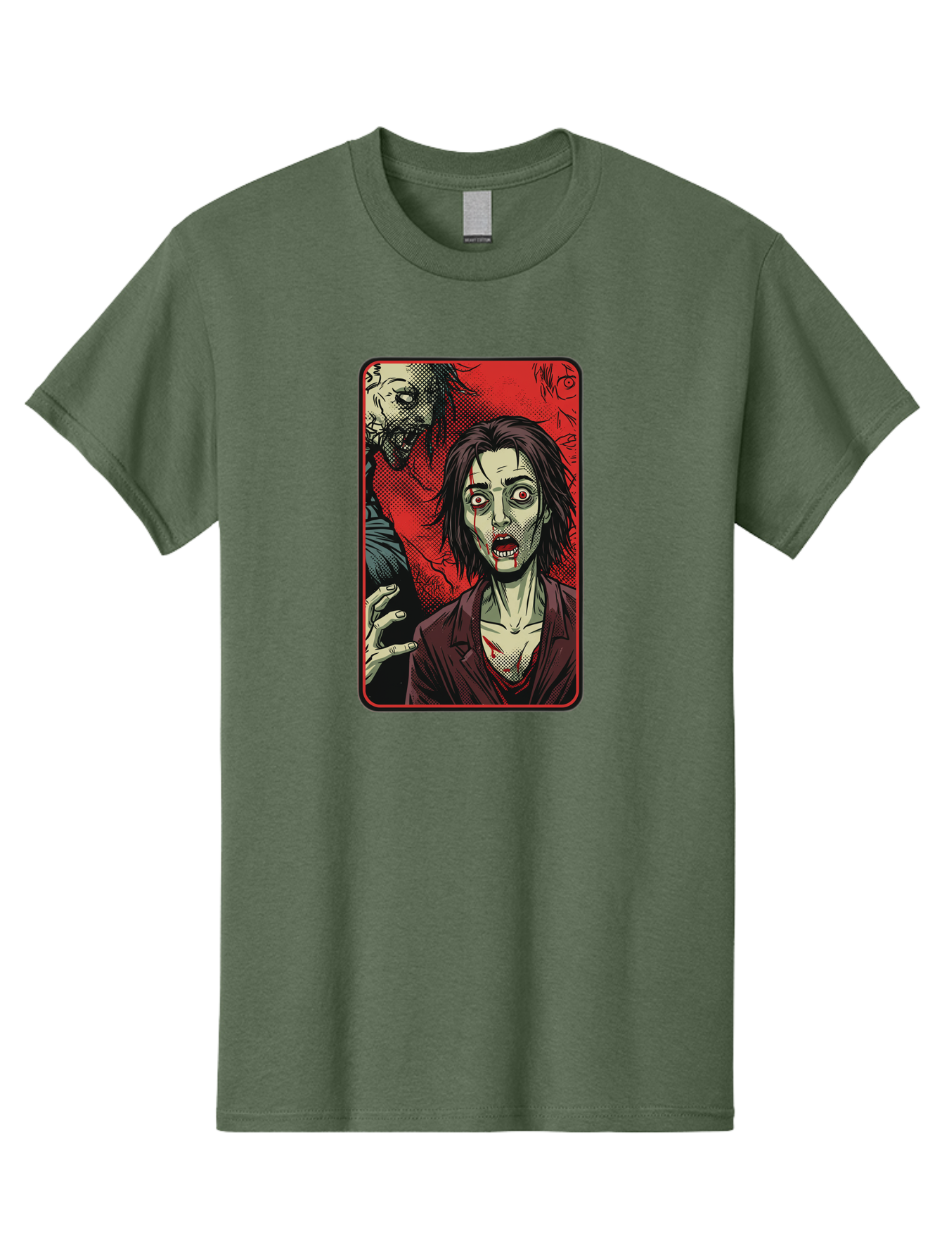 Zombie-Illustration Men'S Graphic Tee, 100% Cotton, Comfortable Casual Summer Wear, Machine Washable, Zombie Outbreak, Undead Creatures, Horror Scene, Post-Apocalyptic Chaos, Terrifying Atmosphere, Dark Fantasy, Red Eyes, Sharp Teeth, Bac570