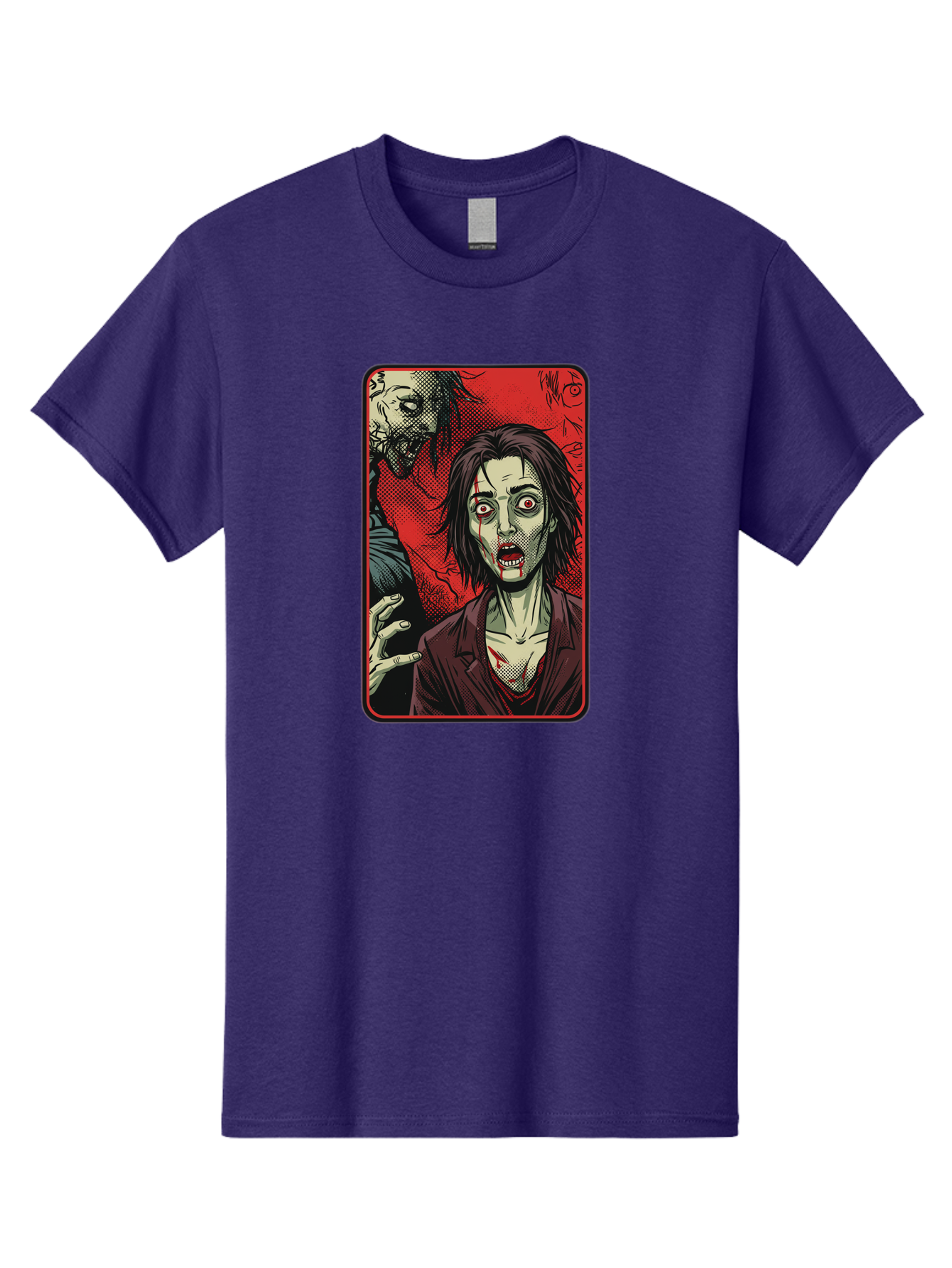 Zombie-Illustration Men'S Graphic Tee, 100% Cotton, Comfortable Casual Summer Wear, Machine Washable, Zombie Outbreak, Undead Creatures, Horror Scene, Post-Apocalyptic Chaos, Terrifying Atmosphere, Dark Fantasy, Red Eyes, Sharp Teeth, Bac570