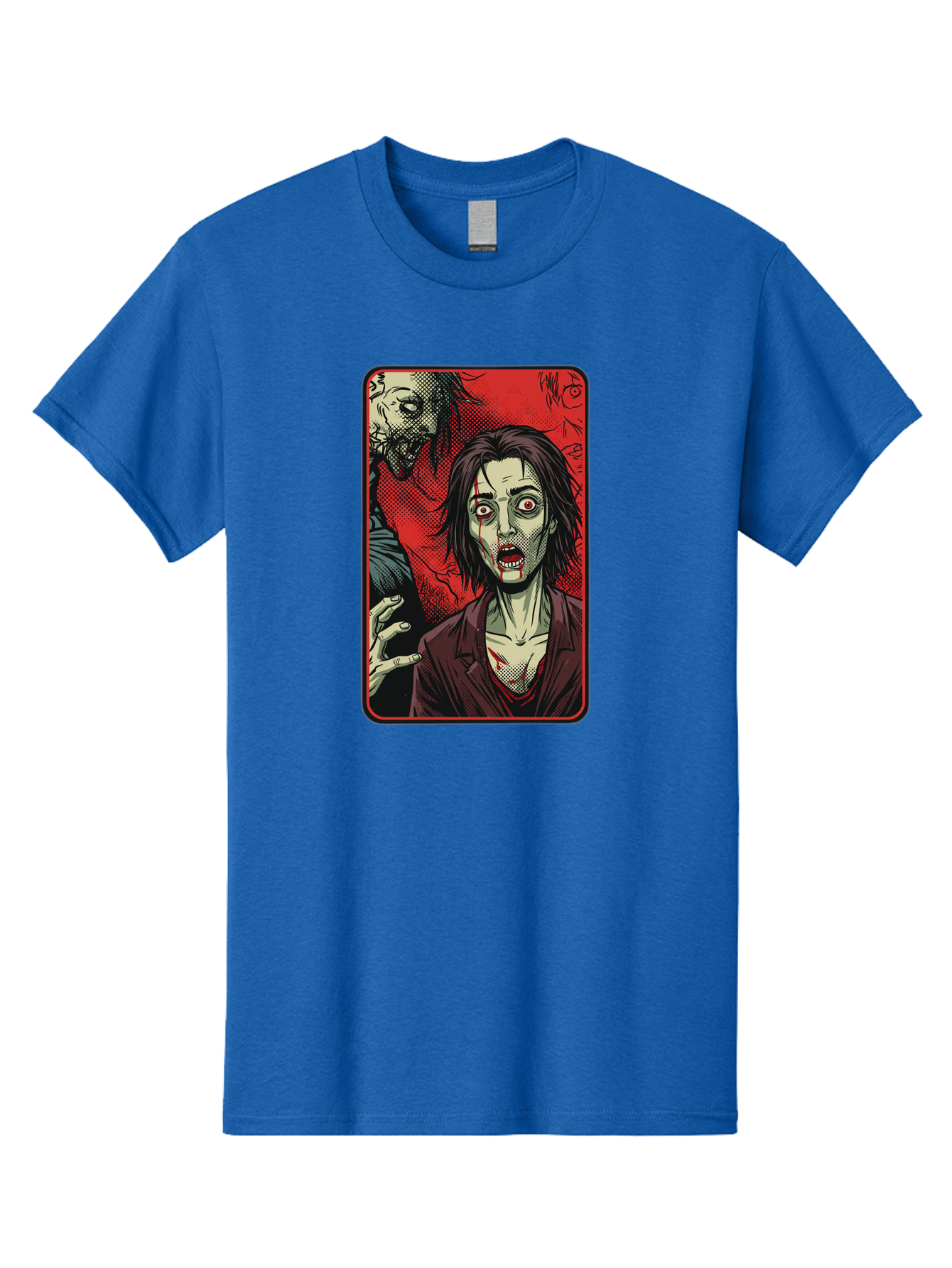 Zombie-Illustration Men'S Graphic Tee, 100% Cotton, Comfortable Casual Summer Wear, Machine Washable, Zombie Outbreak, Undead Creatures, Horror Scene, Post-Apocalyptic Chaos, Terrifying Atmosphere, Dark Fantasy, Red Eyes, Sharp Teeth, Bac570