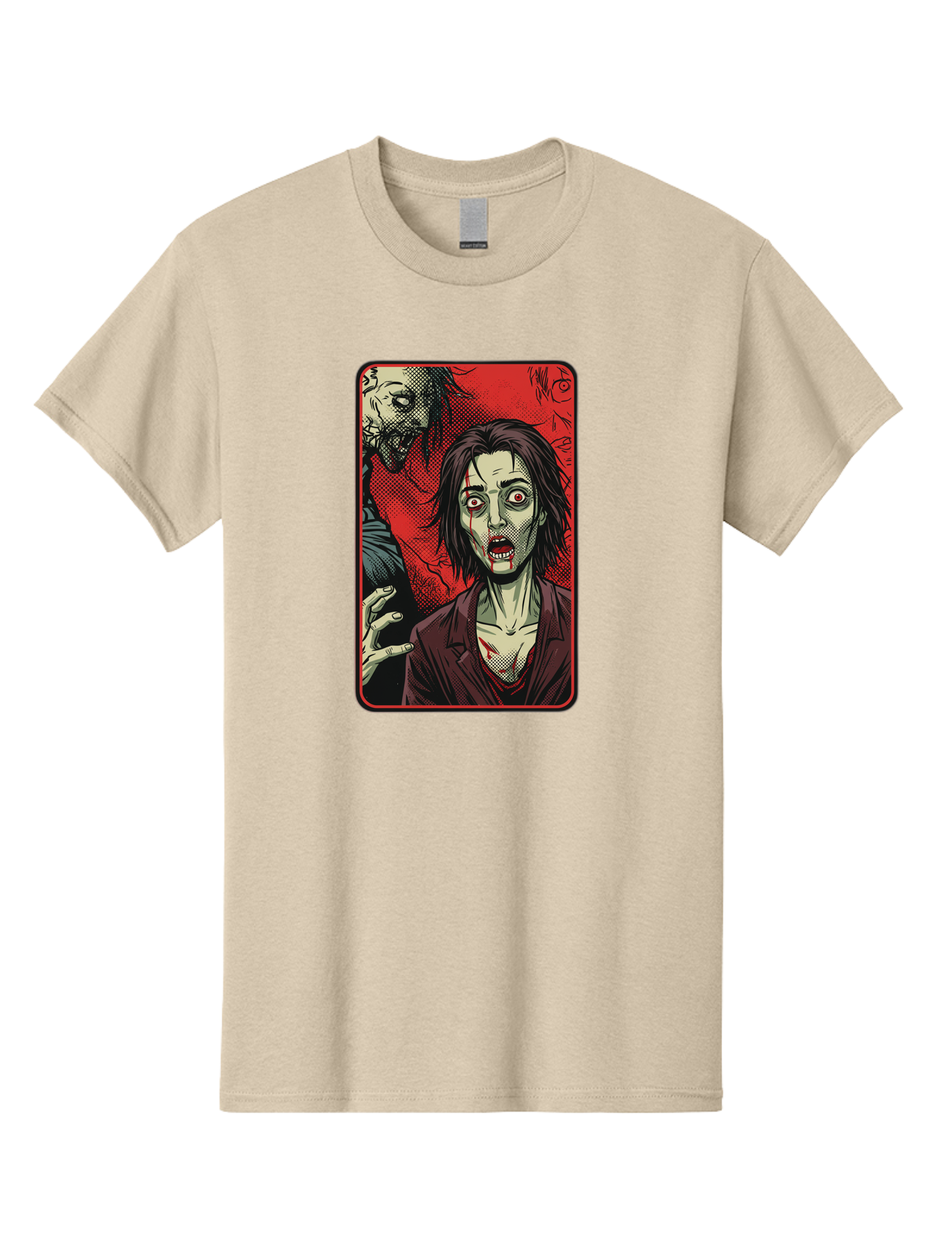 Zombie-Illustration Men'S Graphic Tee, 100% Cotton, Comfortable Casual Summer Wear, Machine Washable, Zombie Outbreak, Undead Creatures, Horror Scene, Post-Apocalyptic Chaos, Terrifying Atmosphere, Dark Fantasy, Red Eyes, Sharp Teeth, Bac570