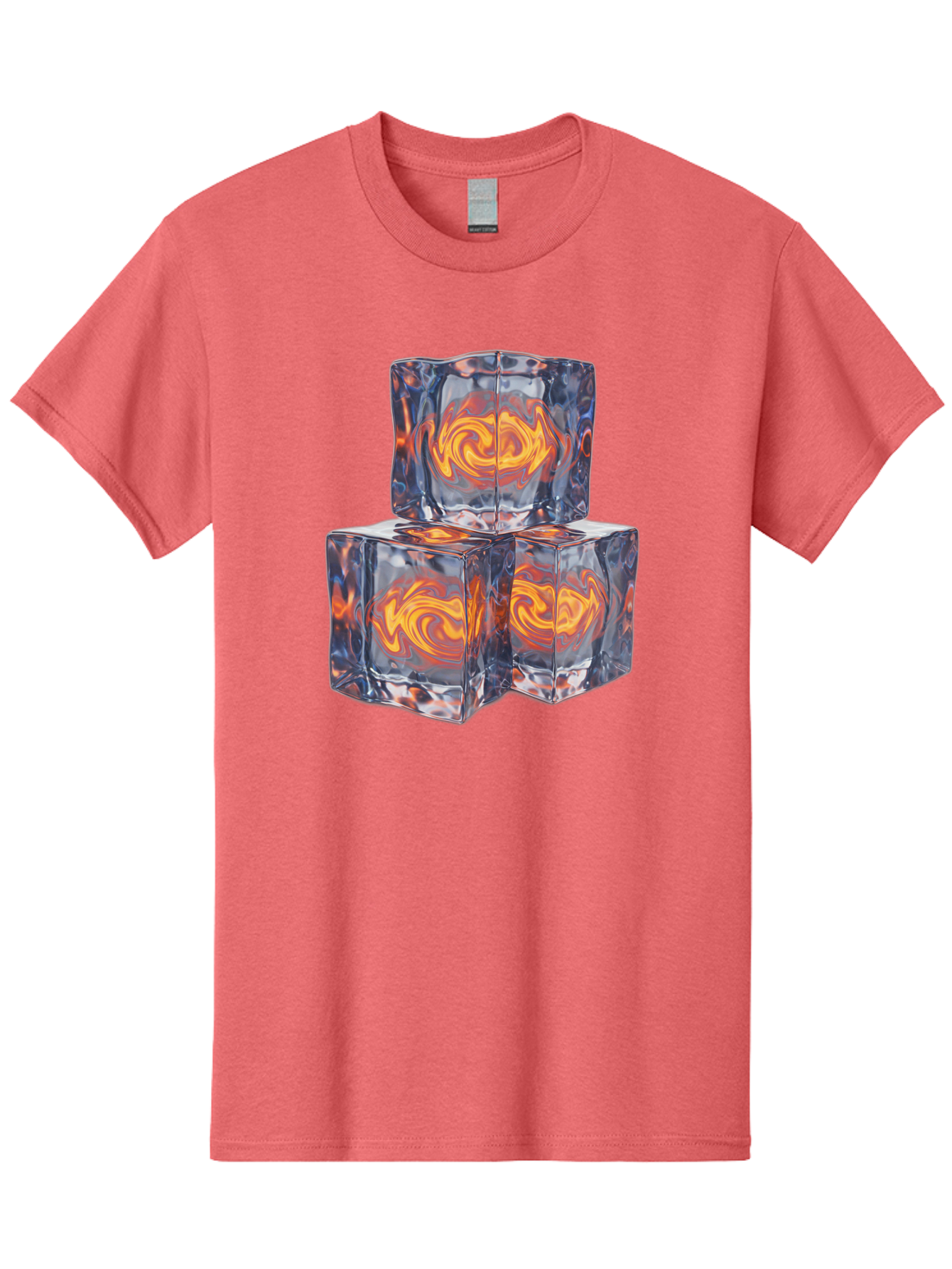 3D-Glass-Cubes Men'S Graphic Tee, 100% Cotton, Comfortable Casual Summer Wear, Machine Washable, Lava Ice, Orange Swirls, Red Molten, Glassy Texture, Reflective Surfaces, Abstract Design, Cube Shape, Fiery Patterns, Cool Contrast Bac574