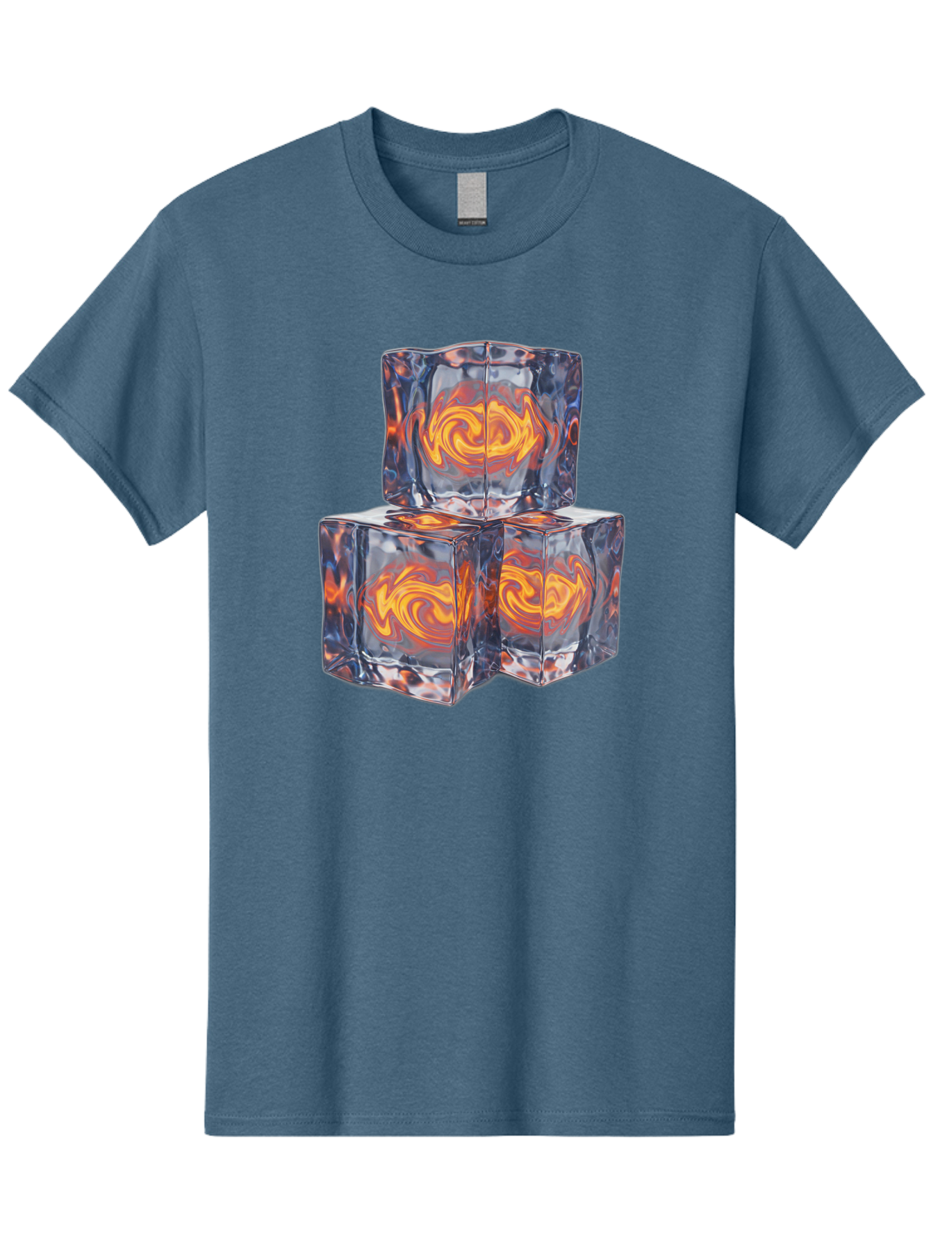 3D-Glass-Cubes Men'S Graphic Tee, 100% Cotton, Comfortable Casual Summer Wear, Machine Washable, Lava Ice, Orange Swirls, Red Molten, Glassy Texture, Reflective Surfaces, Abstract Design, Cube Shape, Fiery Patterns, Cool Contrast Bac574