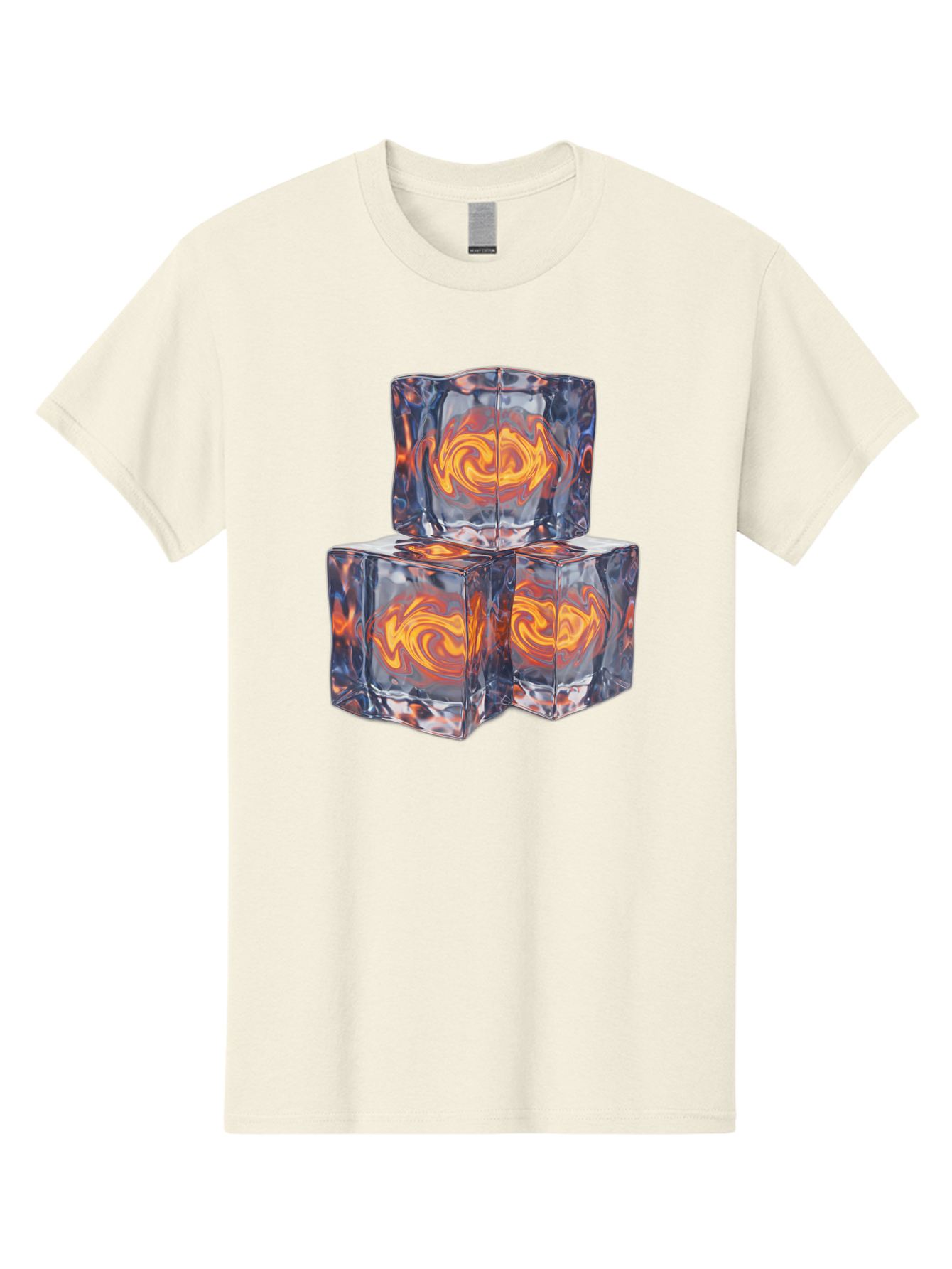3D-Glass-Cubes Men'S Graphic Tee, 100% Cotton, Comfortable Casual Summer Wear, Machine Washable, Lava Ice, Orange Swirls, Red Molten, Glassy Texture, Reflective Surfaces, Abstract Design, Cube Shape, Fiery Patterns, Cool Contrast Bac574