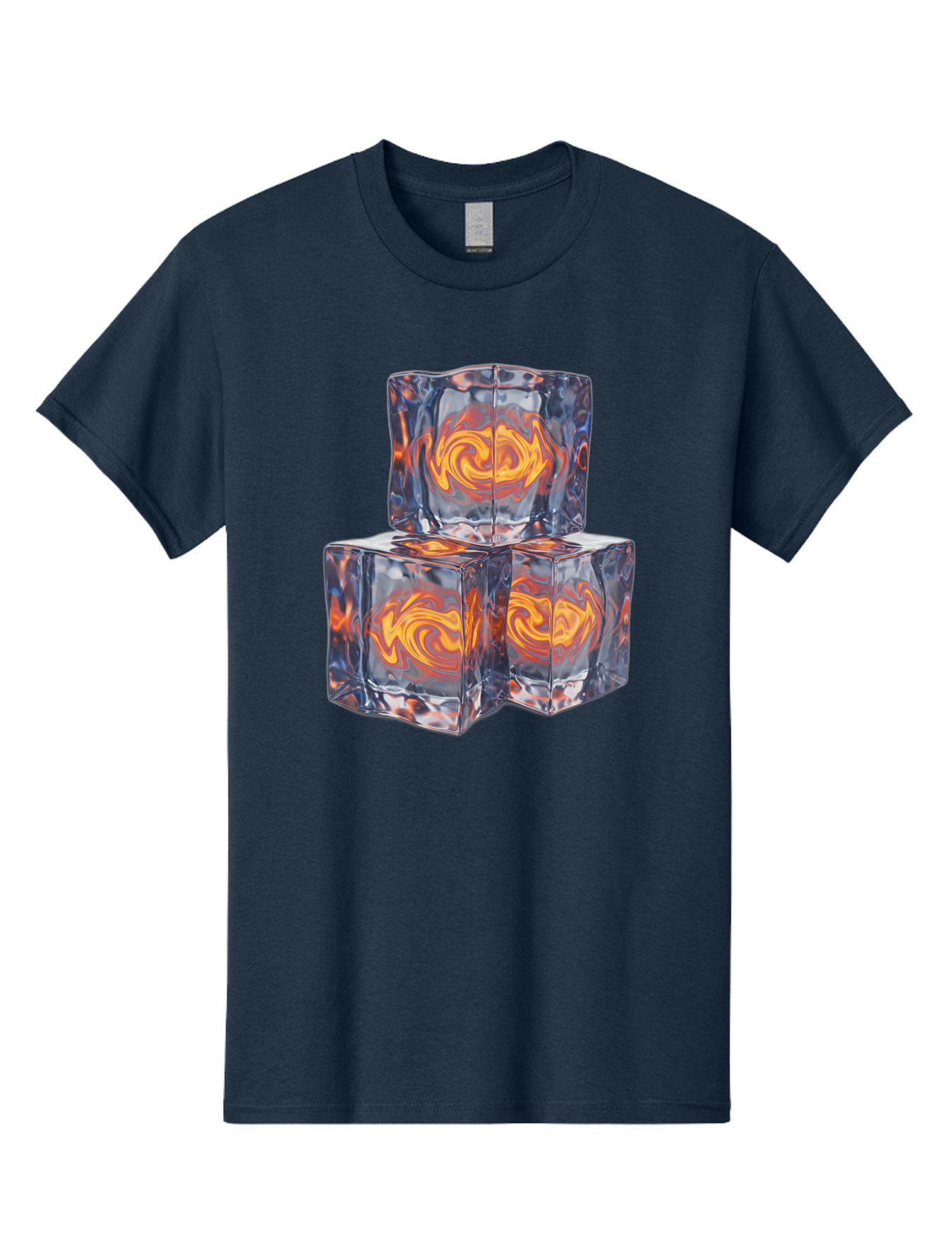 3D-Glass-Cubes Men'S Graphic Tee, 100% Cotton, Comfortable Casual Summer Wear, Machine Washable, Lava Ice, Orange Swirls, Red Molten, Glassy Texture, Reflective Surfaces, Abstract Design, Cube Shape, Fiery Patterns, Cool Contrast Bac574