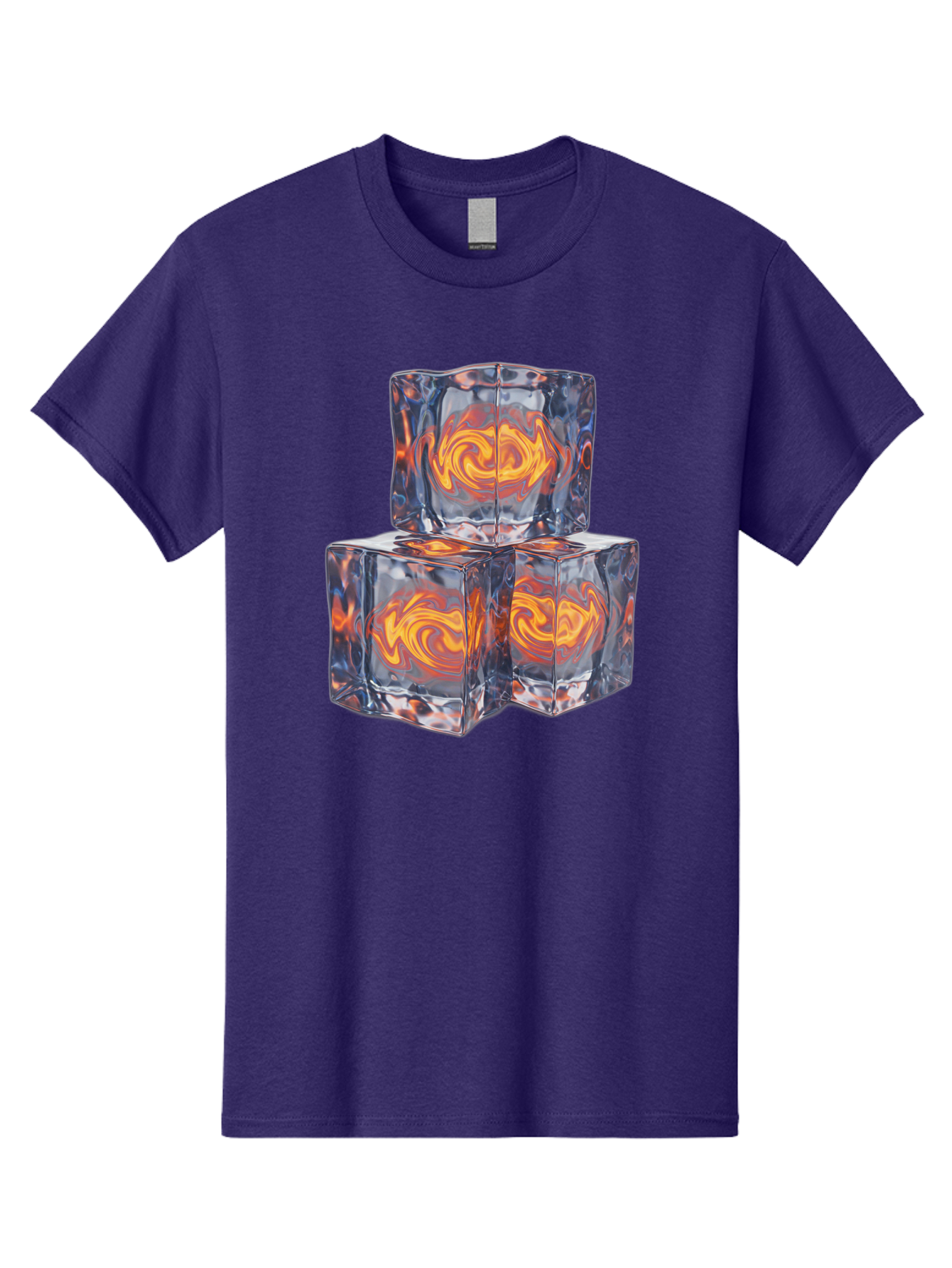 3D-Glass-Cubes Men'S Graphic Tee, 100% Cotton, Comfortable Casual Summer Wear, Machine Washable, Lava Ice, Orange Swirls, Red Molten, Glassy Texture, Reflective Surfaces, Abstract Design, Cube Shape, Fiery Patterns, Cool Contrast Bac574