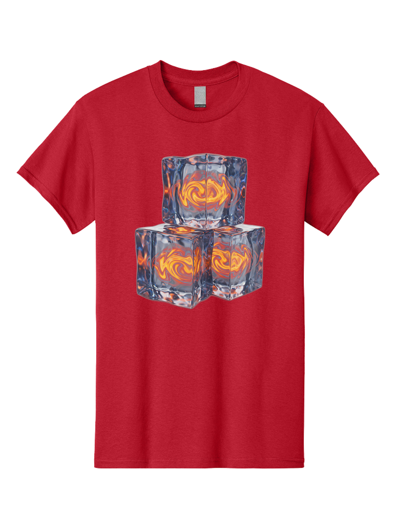 3D-Glass-Cubes Men'S Graphic Tee, 100% Cotton, Comfortable Casual Summer Wear, Machine Washable, Lava Ice, Orange Swirls, Red Molten, Glassy Texture, Reflective Surfaces, Abstract Design, Cube Shape, Fiery Patterns, Cool Contrast Bac574